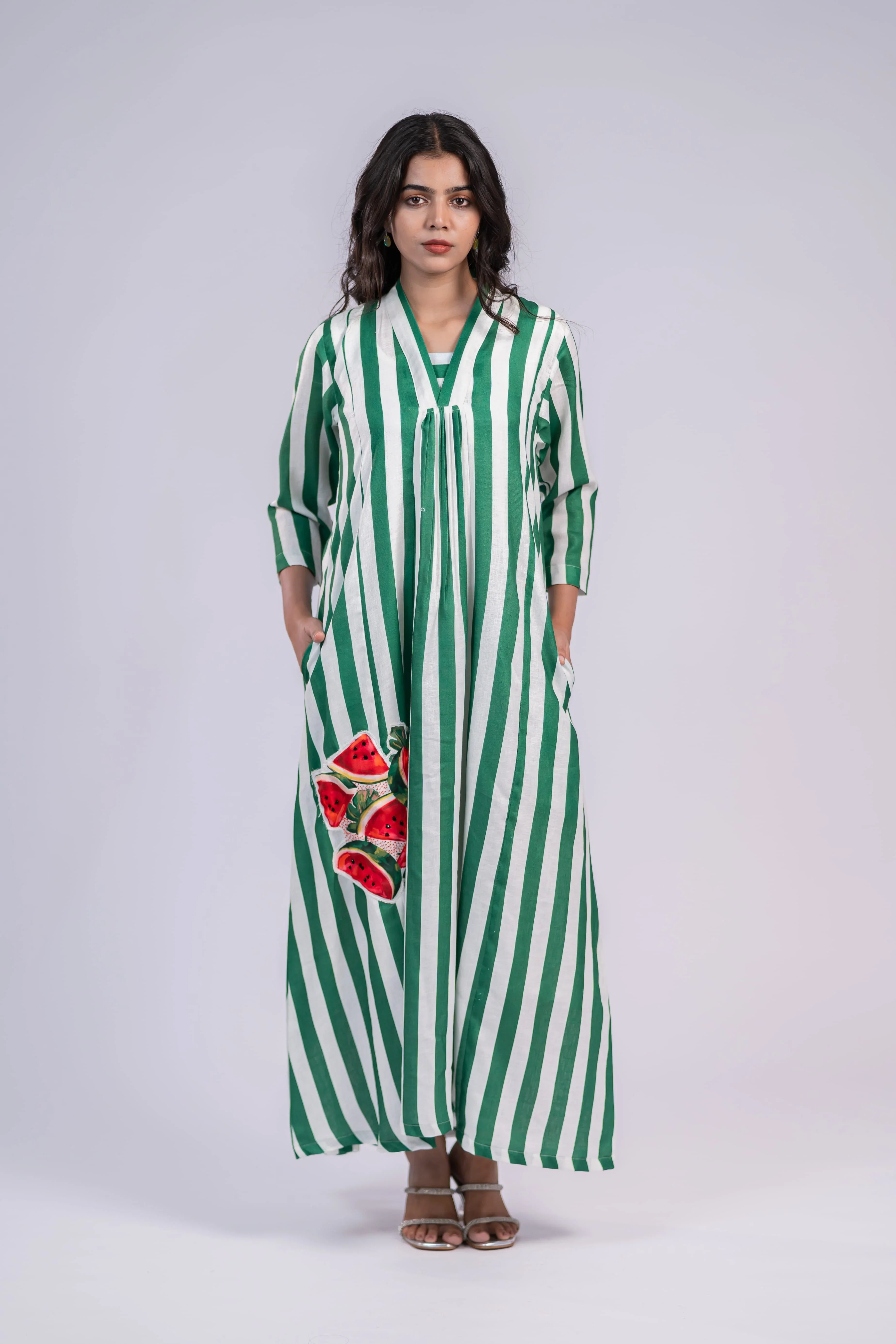 Watermelon Wave Linen Dress