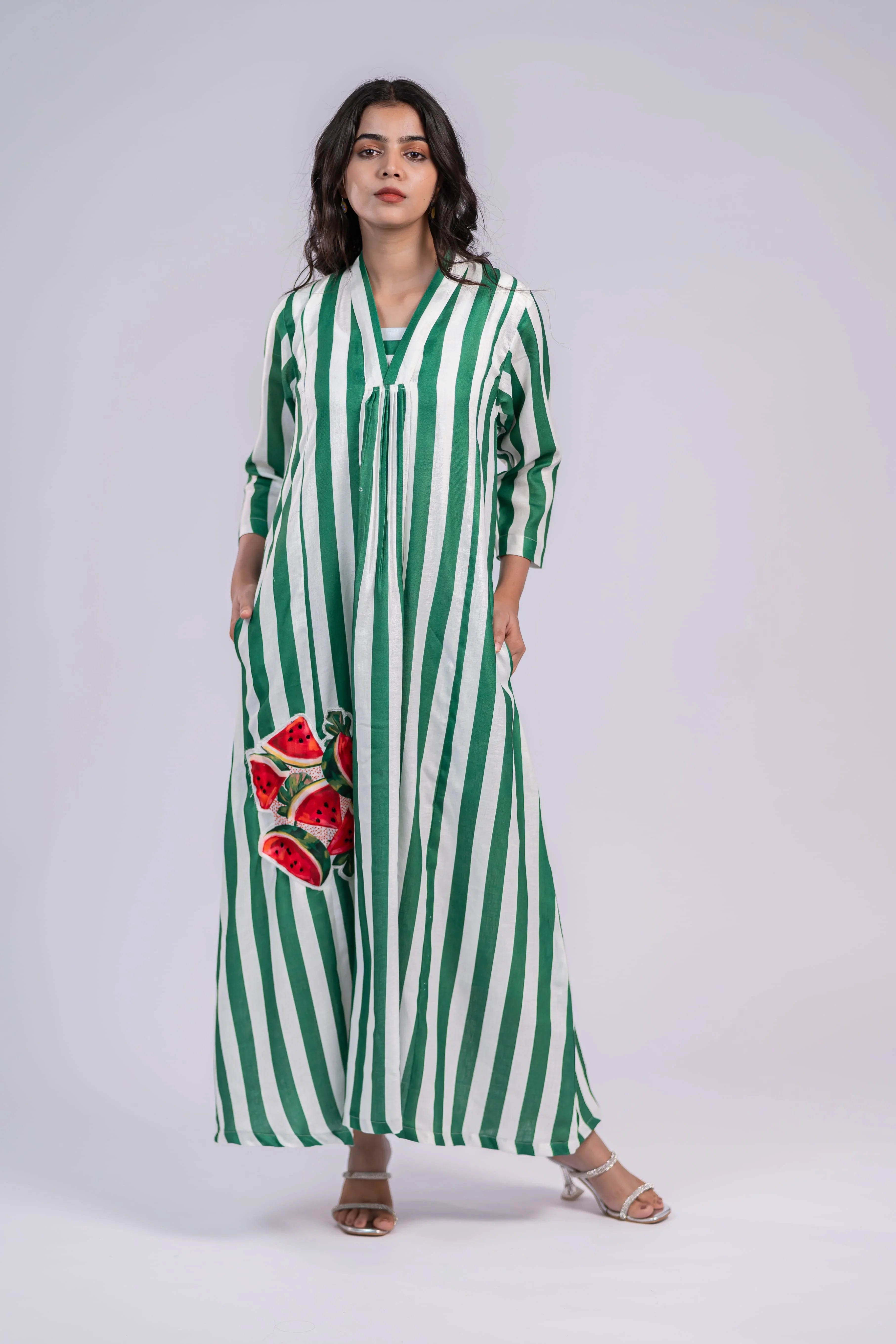 Watermelon Wave Linen Dress