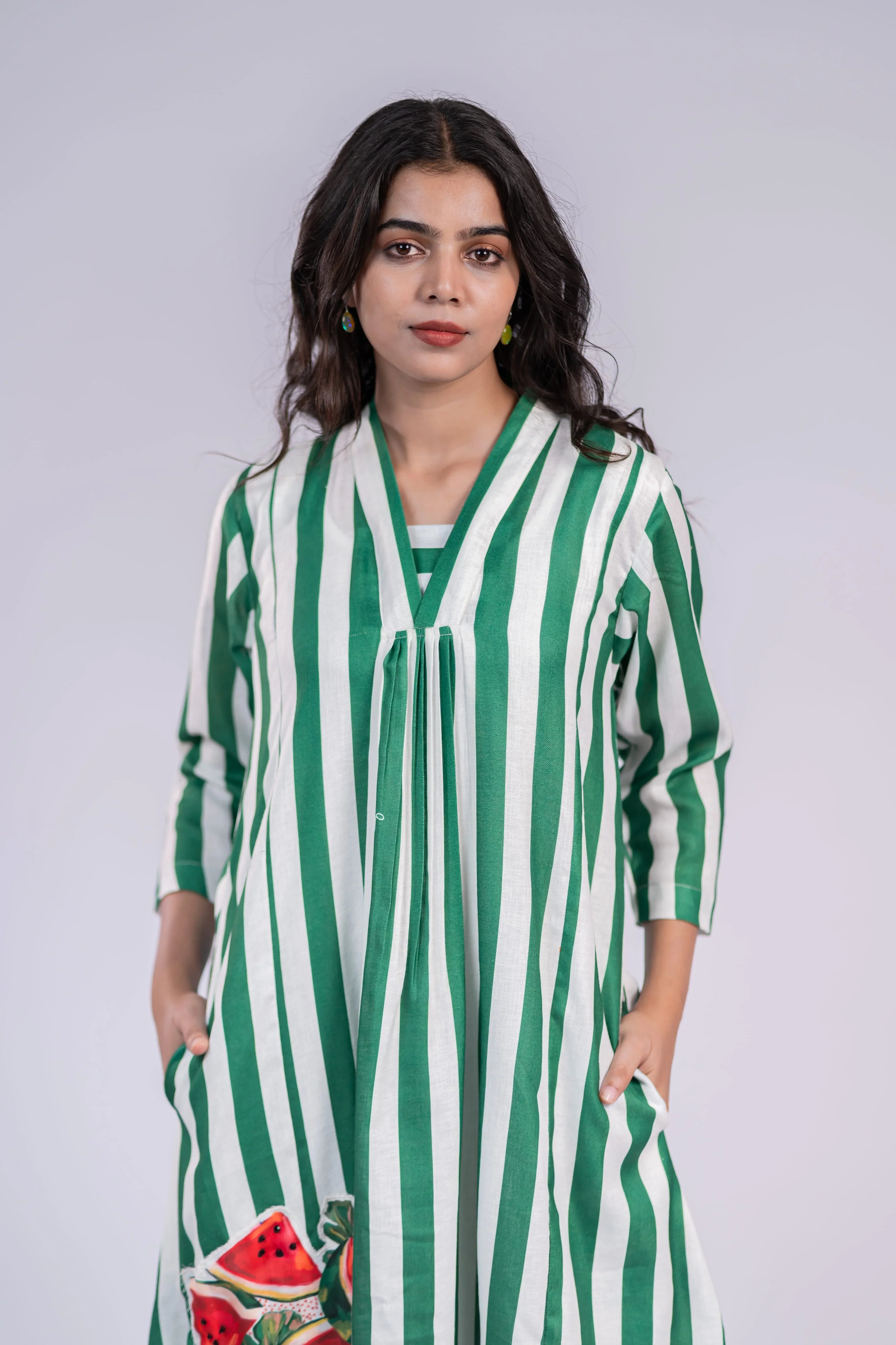 Watermelon Wave Linen Dress