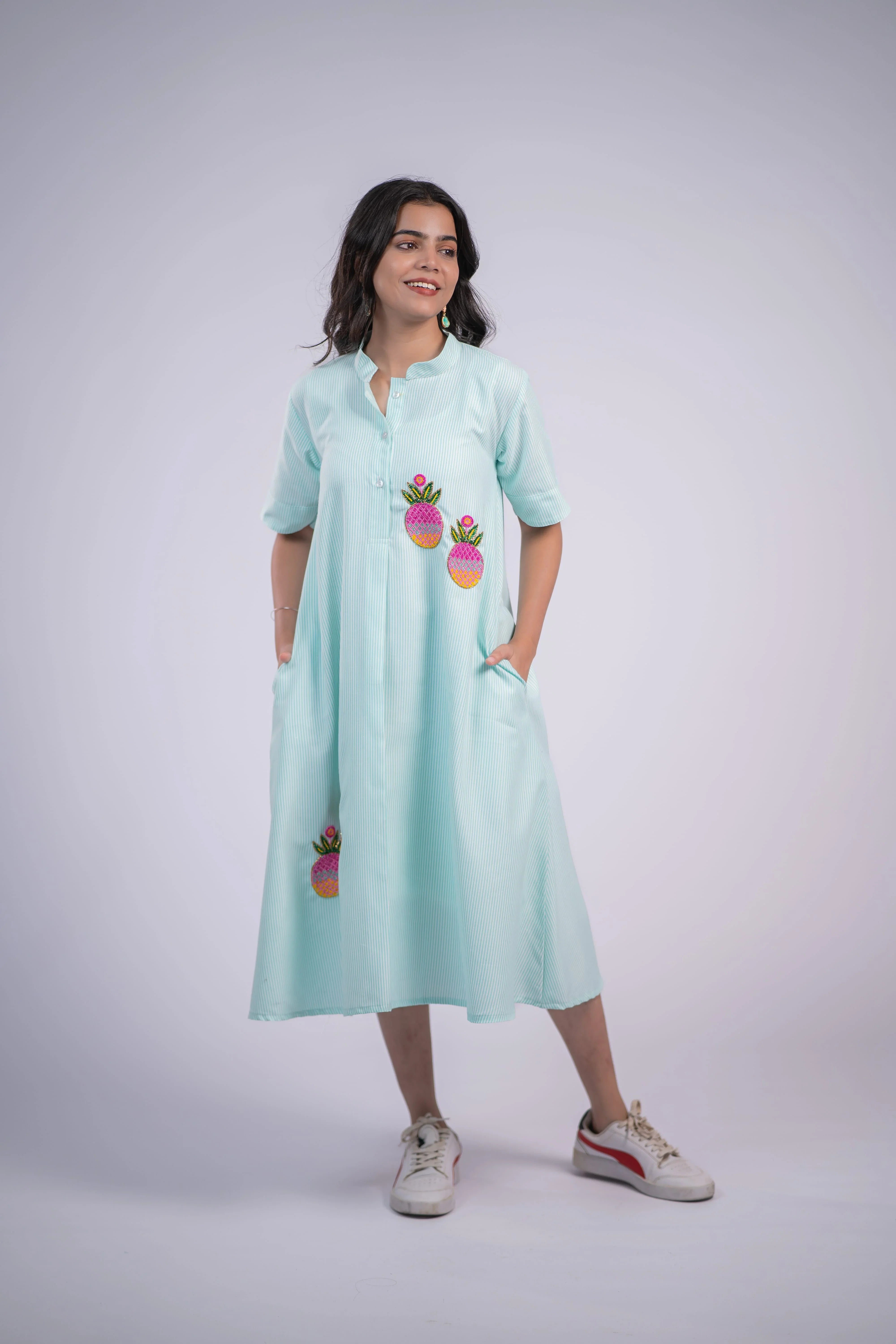 Pineapple Pop Cotton Swing Dress