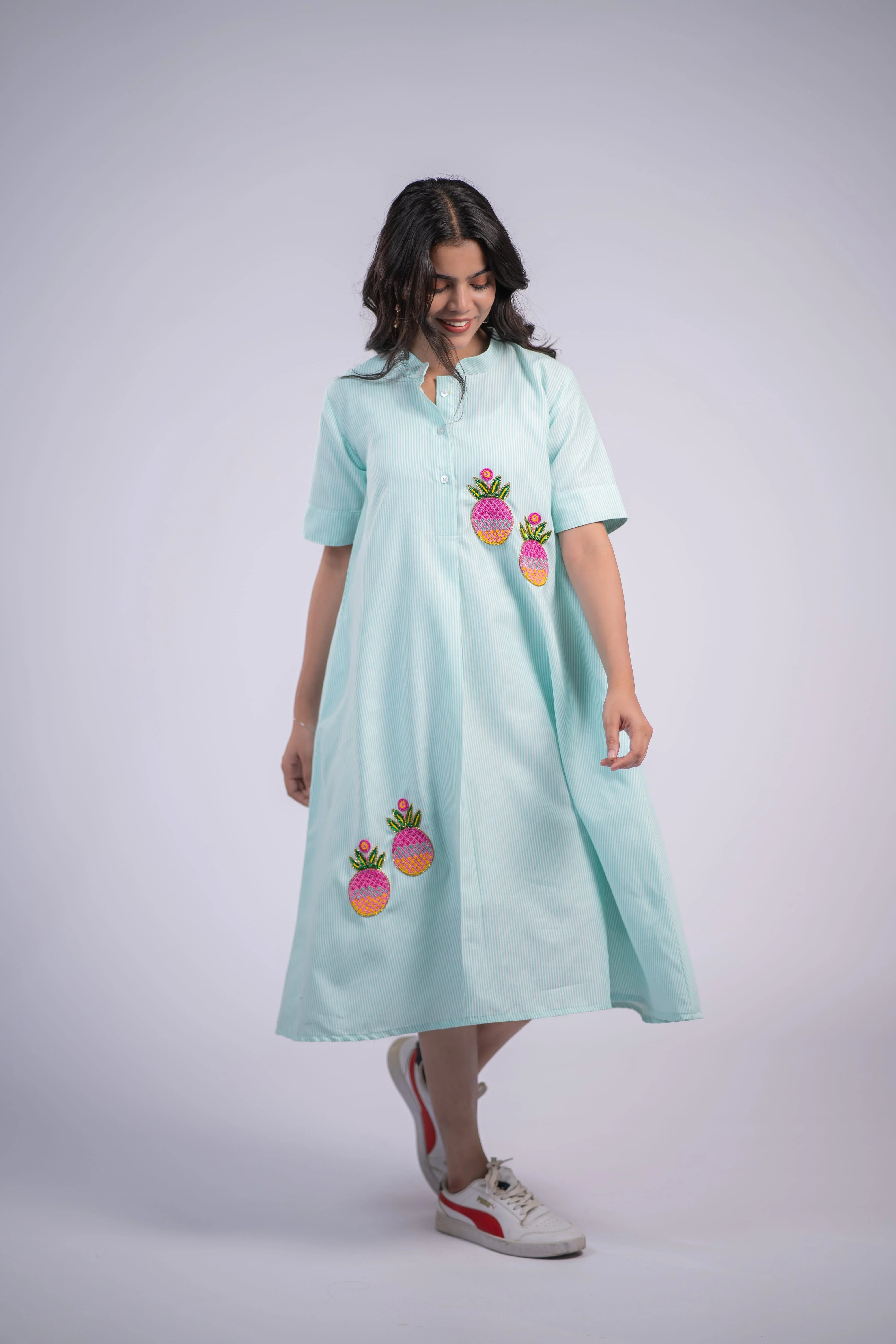 Pineapple Pop Cotton Swing Dress