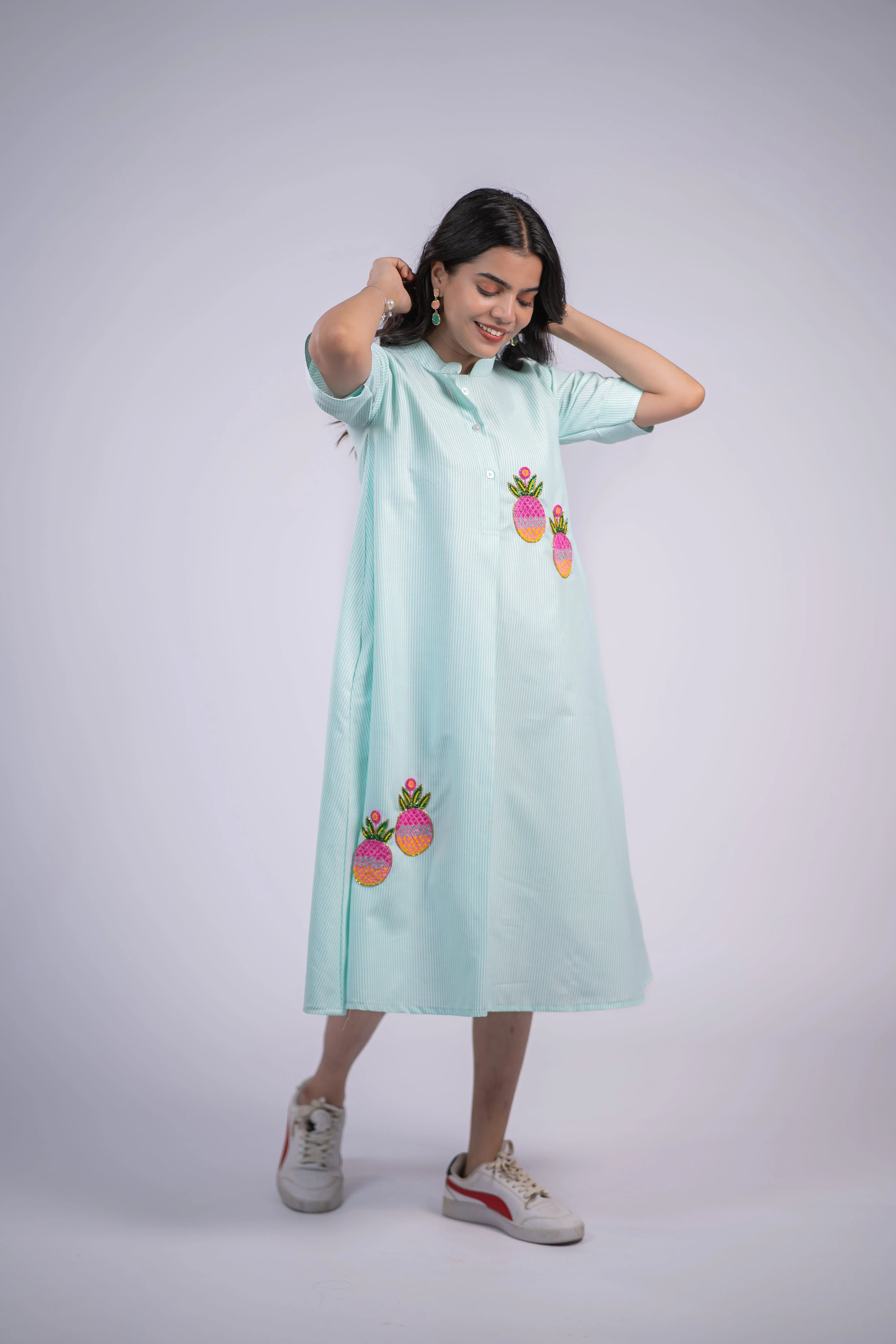 Pineapple Pop Cotton Swing Dress
