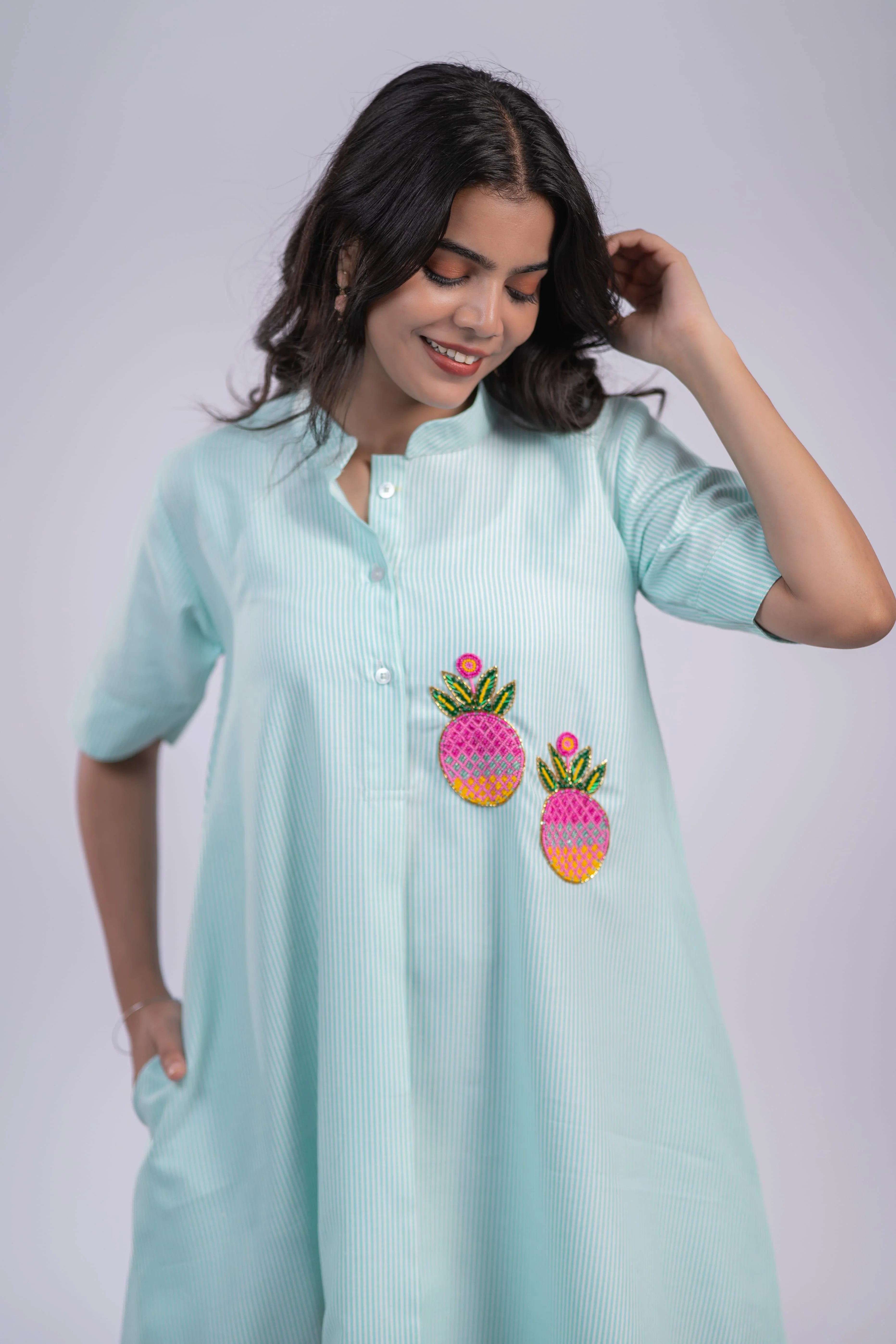 Pineapple Pop Cotton Swing Dress
