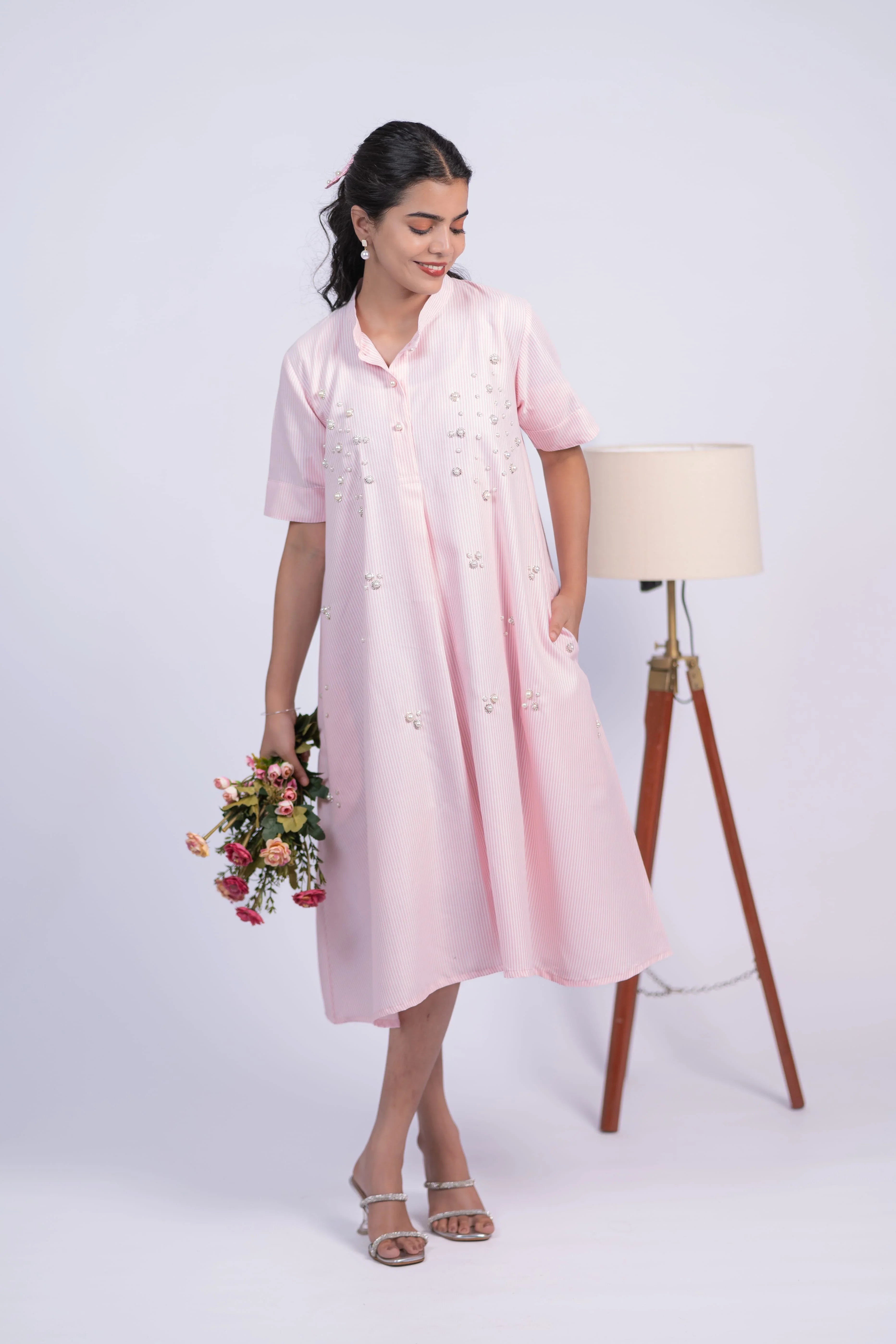 Pearl Whisper Cotton Swing Dress