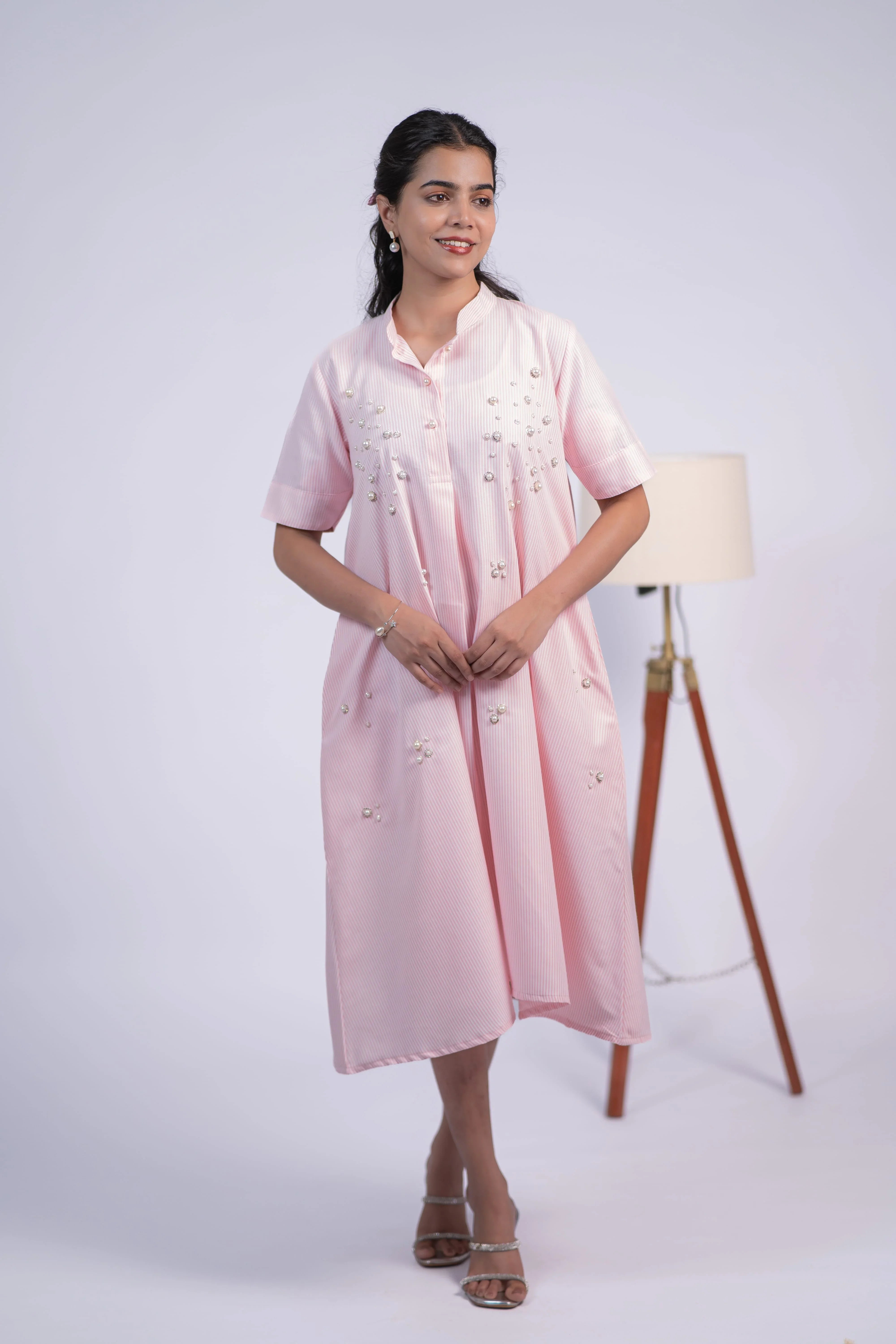 Pearl Whisper Cotton Swing Dress