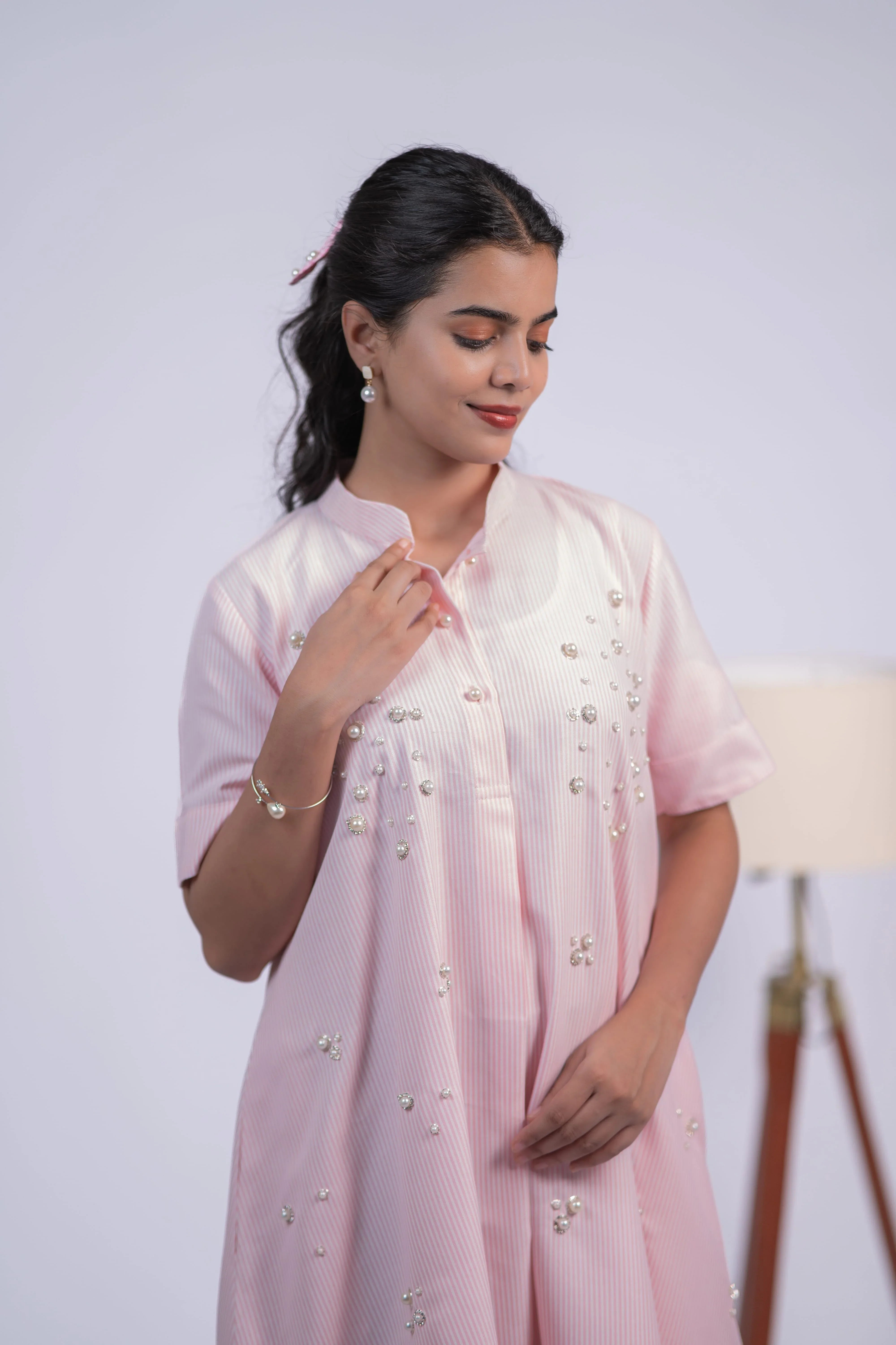 Pearl Whisper Cotton Swing Dress