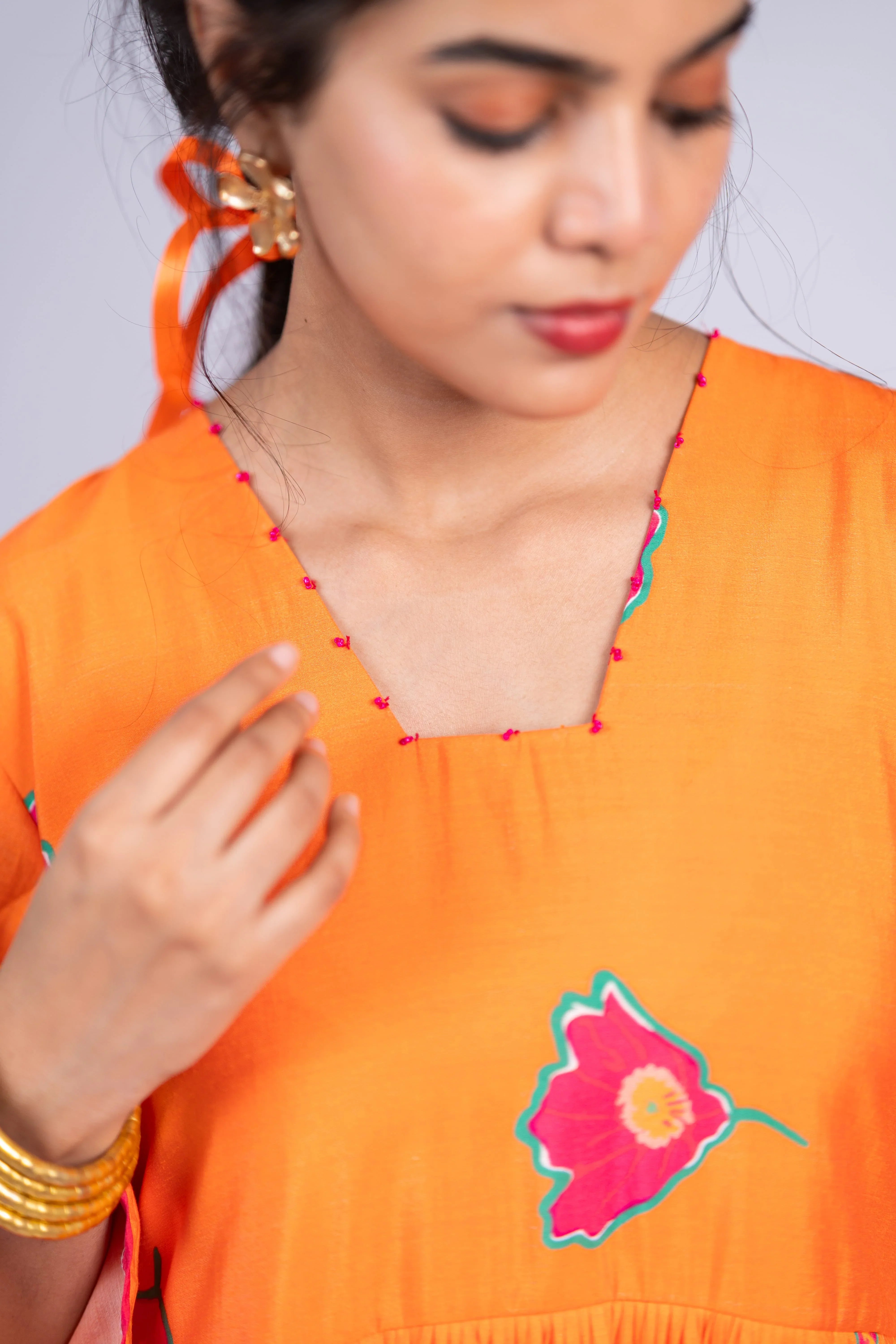 Amber Bloom Chanderi Silk Dress