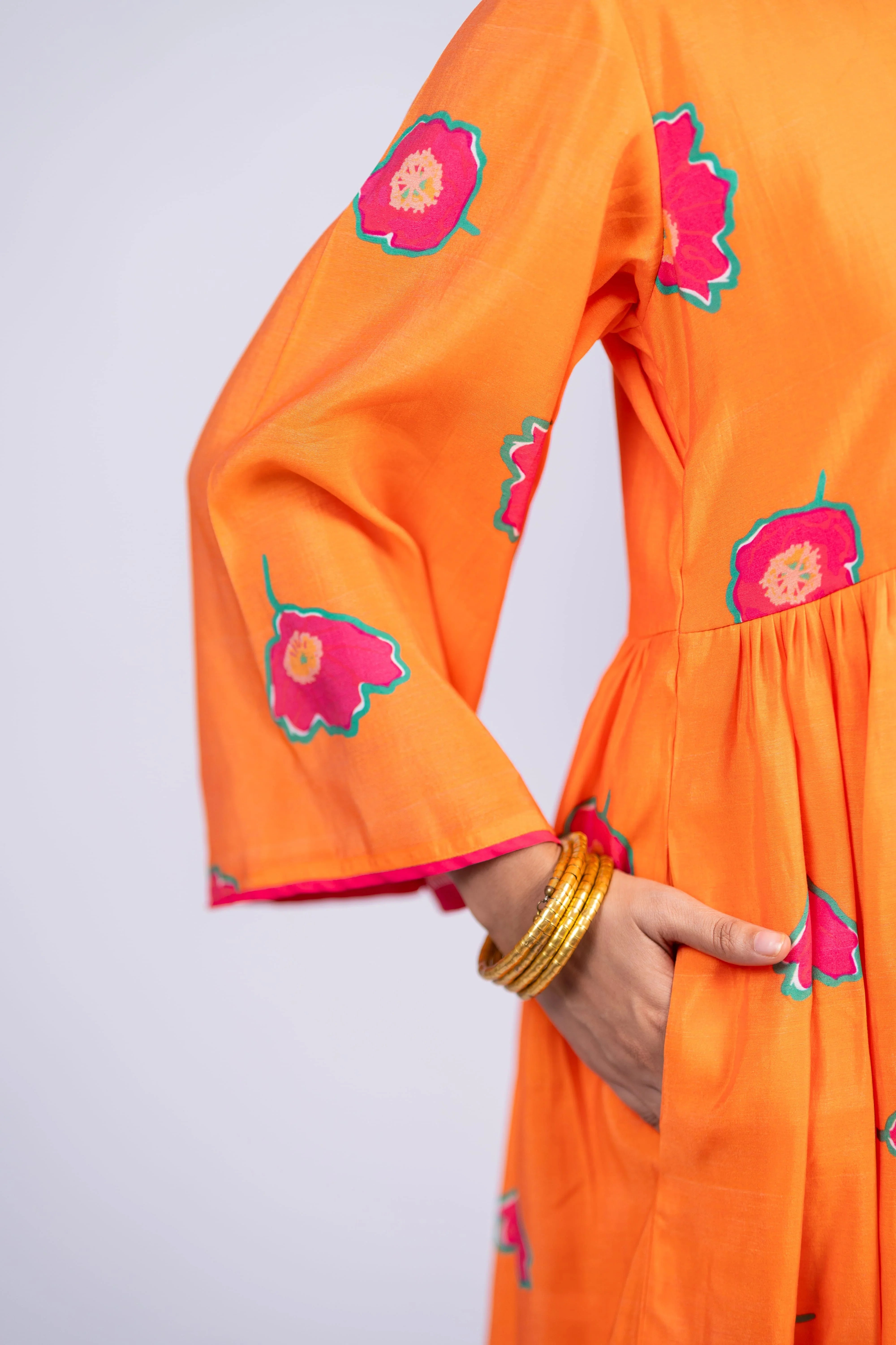 Amber Bloom Chanderi Silk Dress