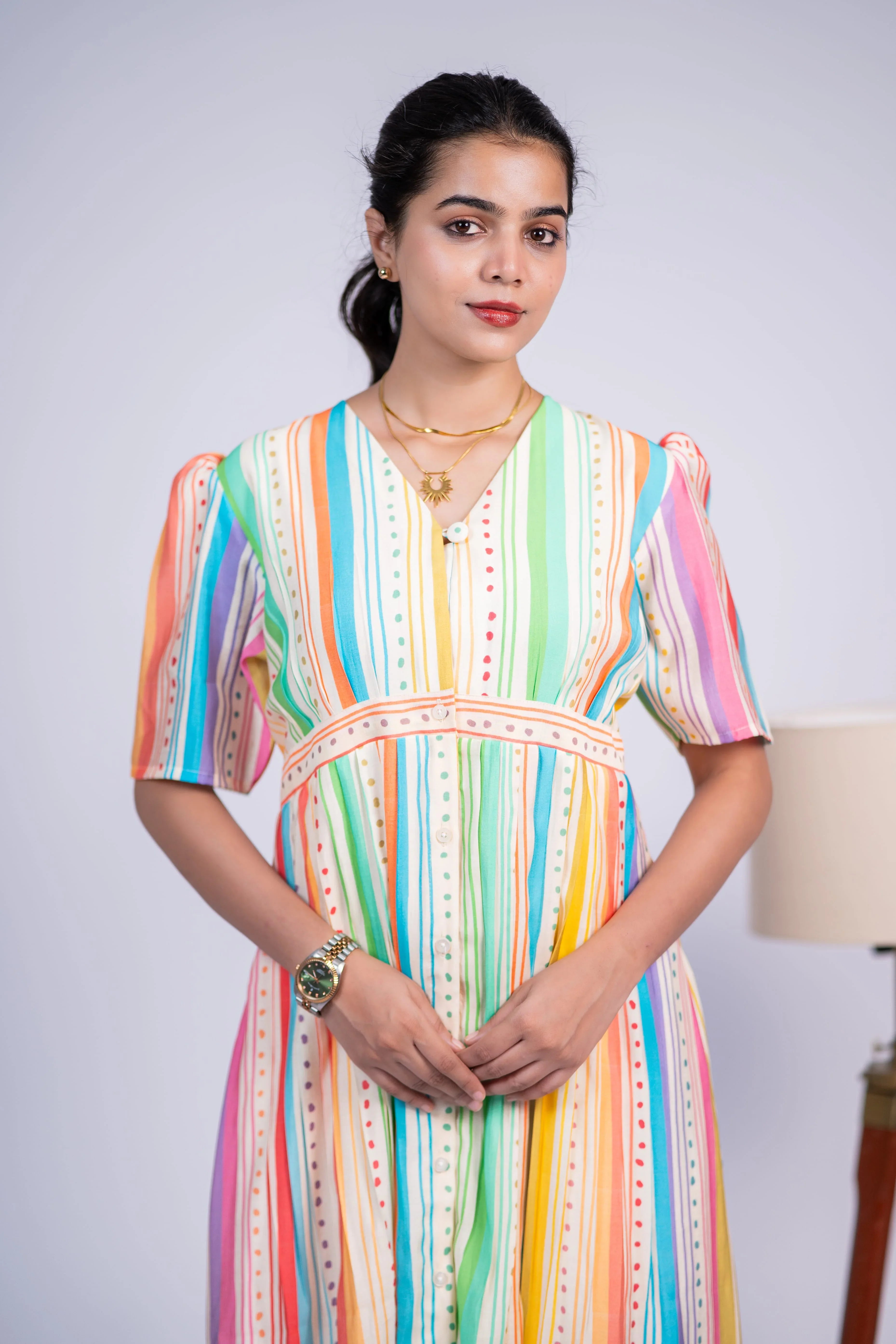 Rainbow Striped Chanderi Silk Dress