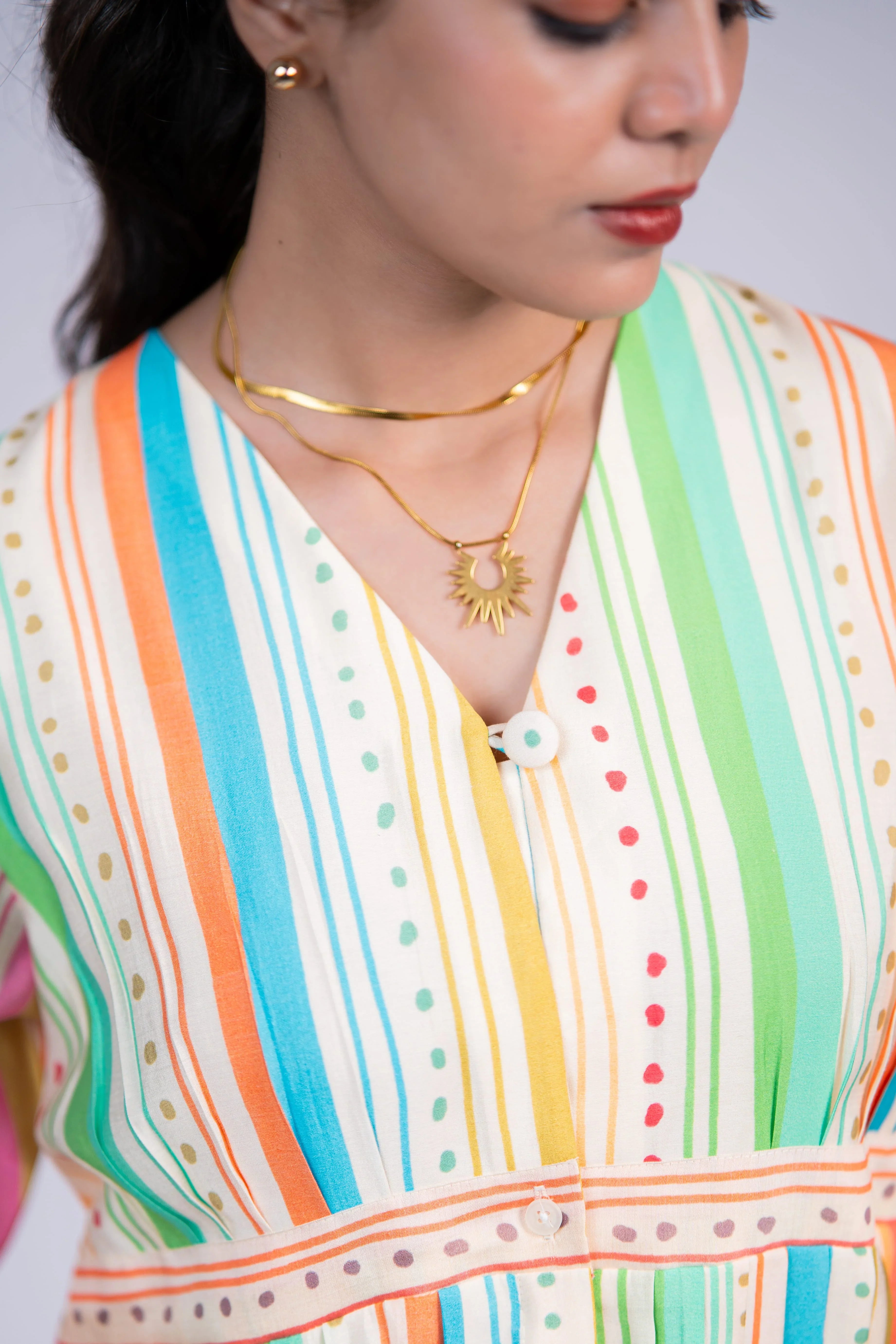 Rainbow Striped Chanderi Silk Dress