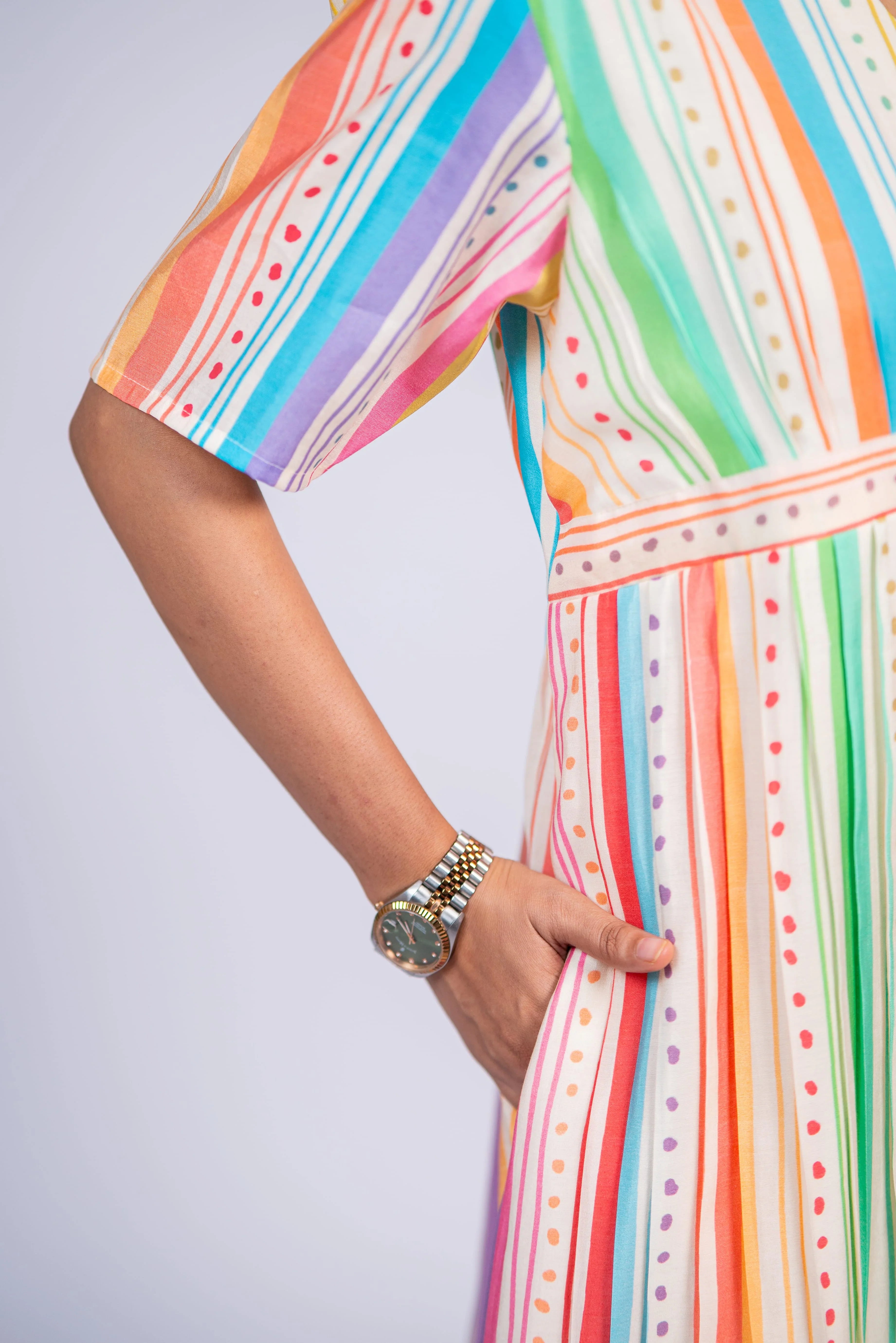 Rainbow Striped Chanderi Silk Dress