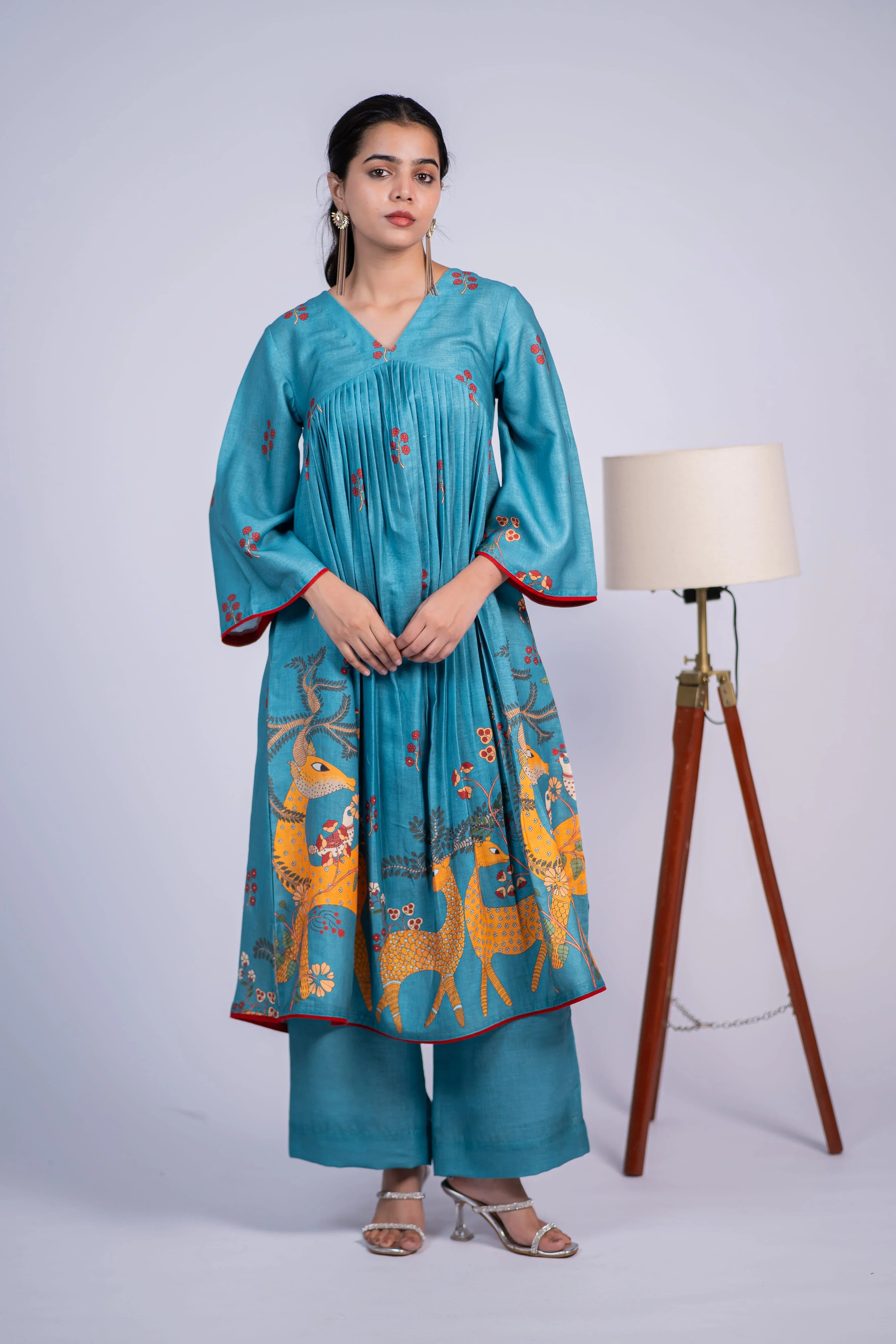 Teal Linen Kurta Set