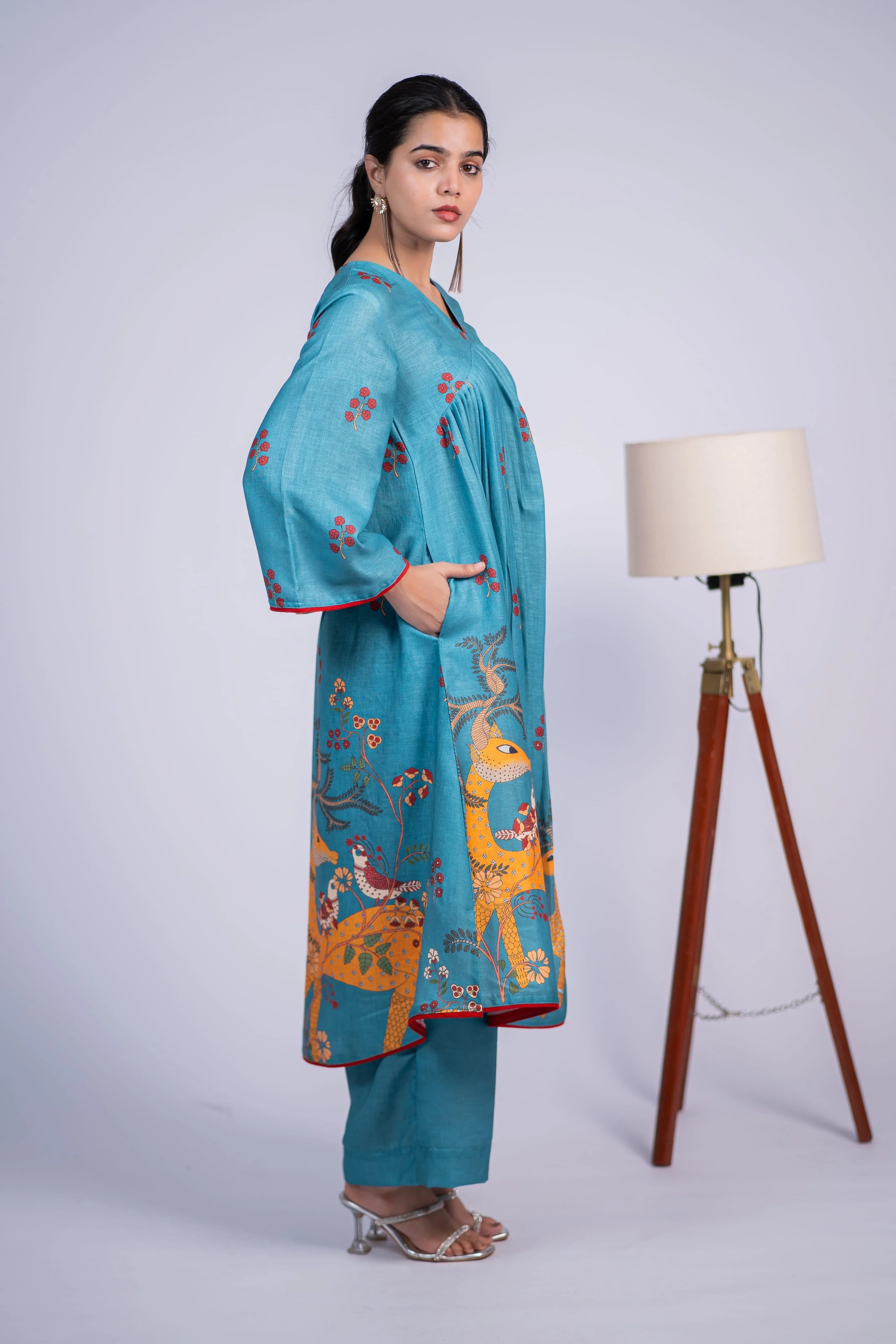 Teal Linen Kurta Set