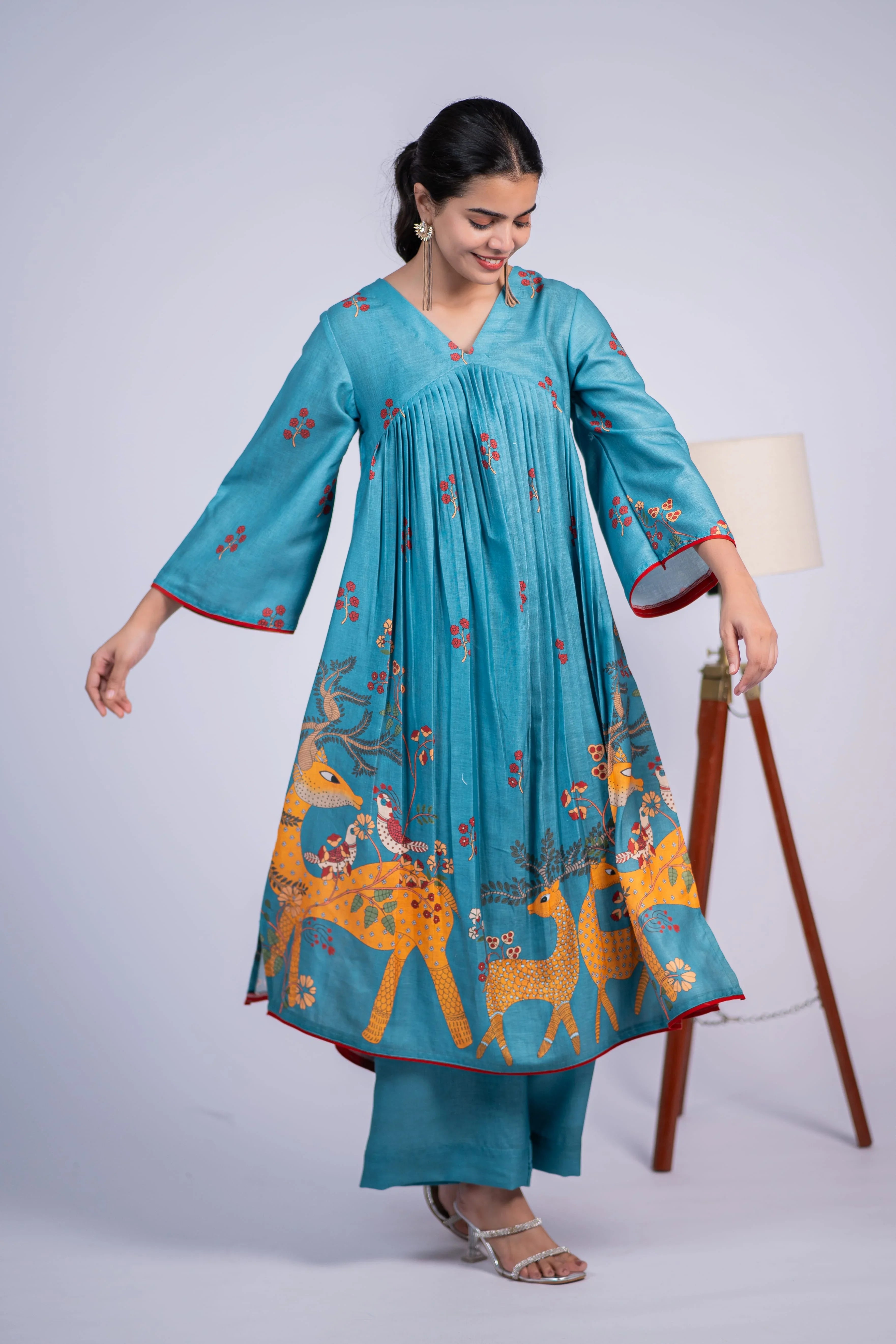 Teal Linen Kurta Set