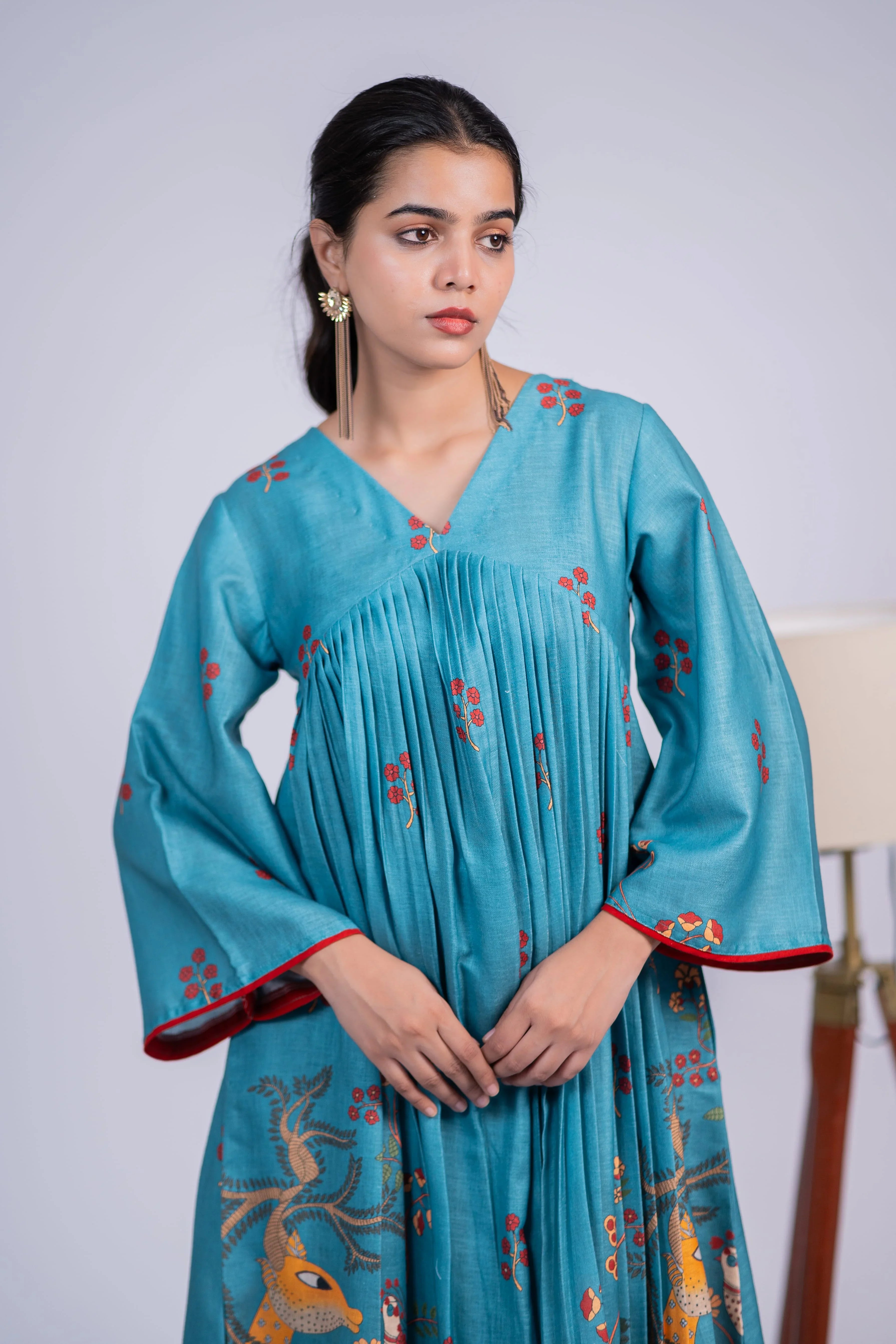 Teal Linen Kurta Set