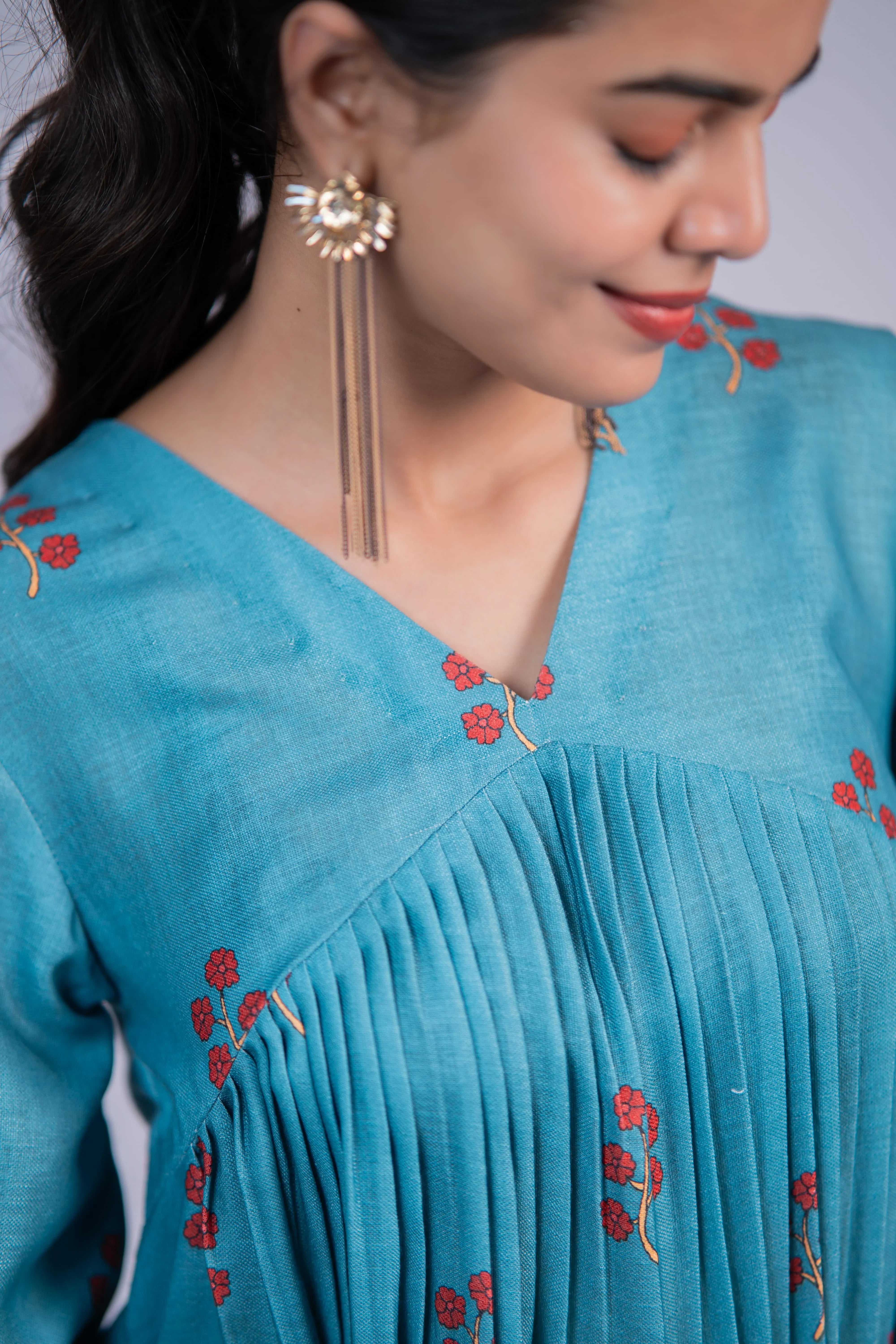 Teal Linen Kurta Set