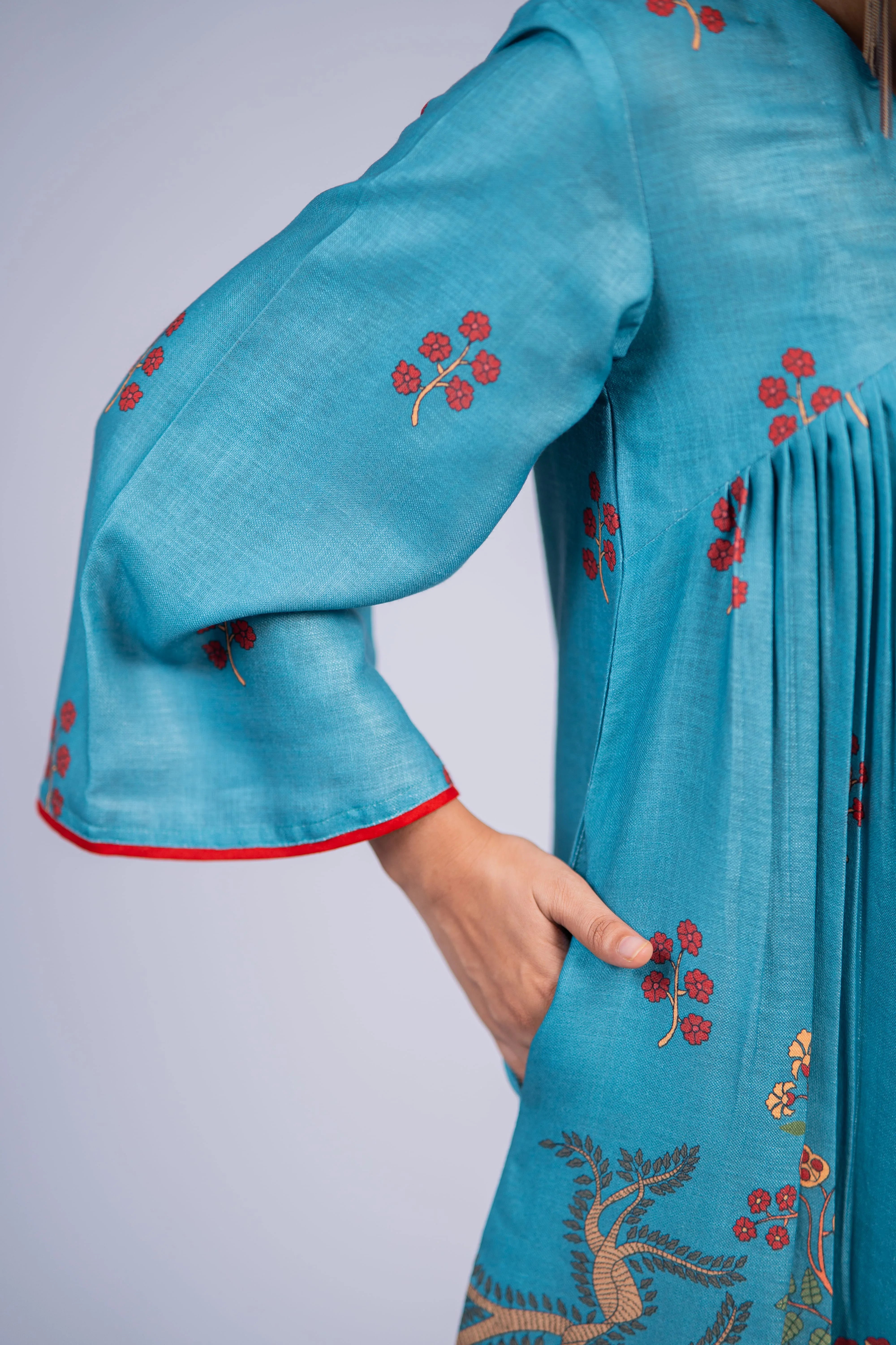 Teal Linen Kurta Set