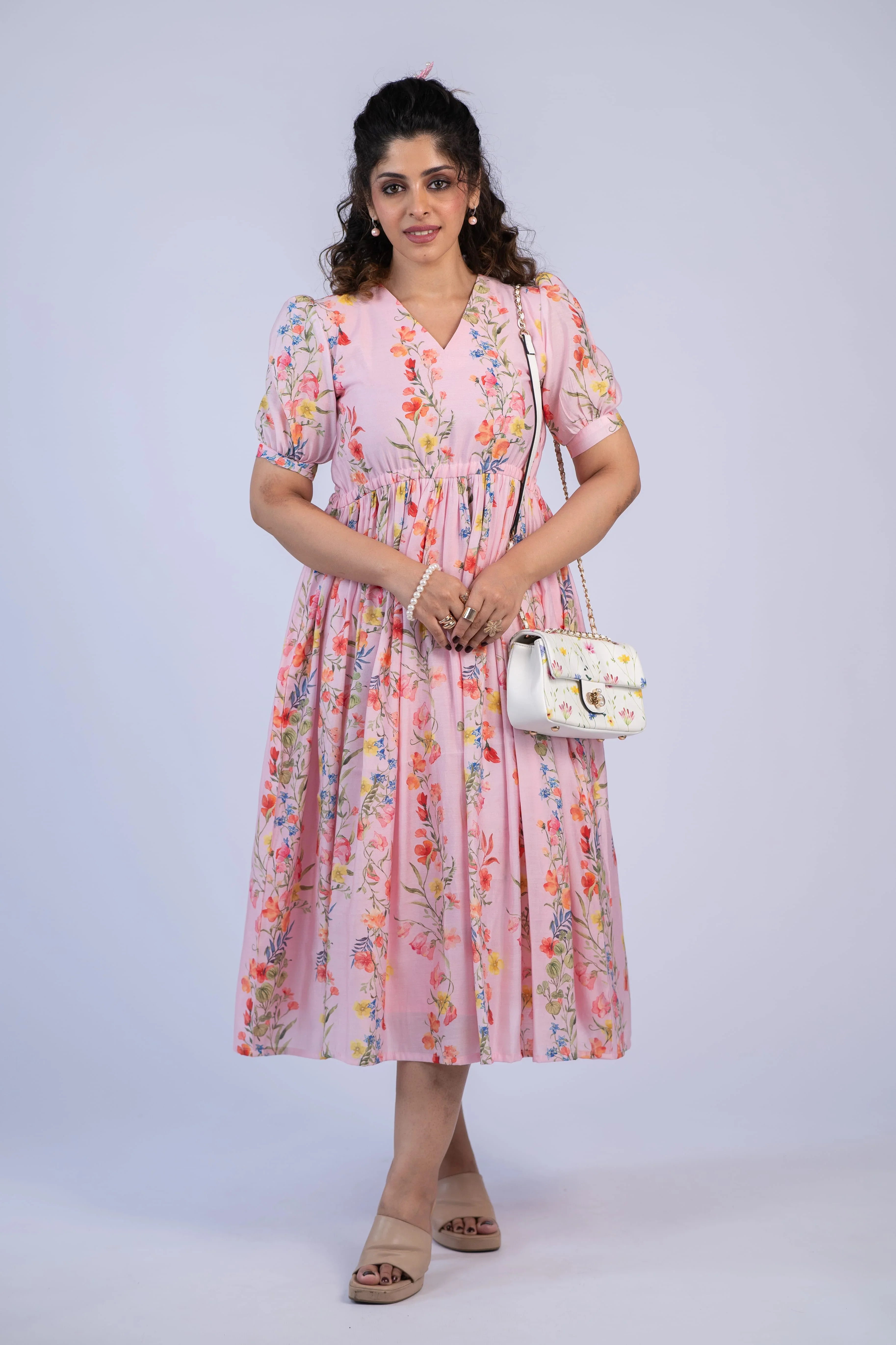 Pink Blossom Chanderi Silk Dress