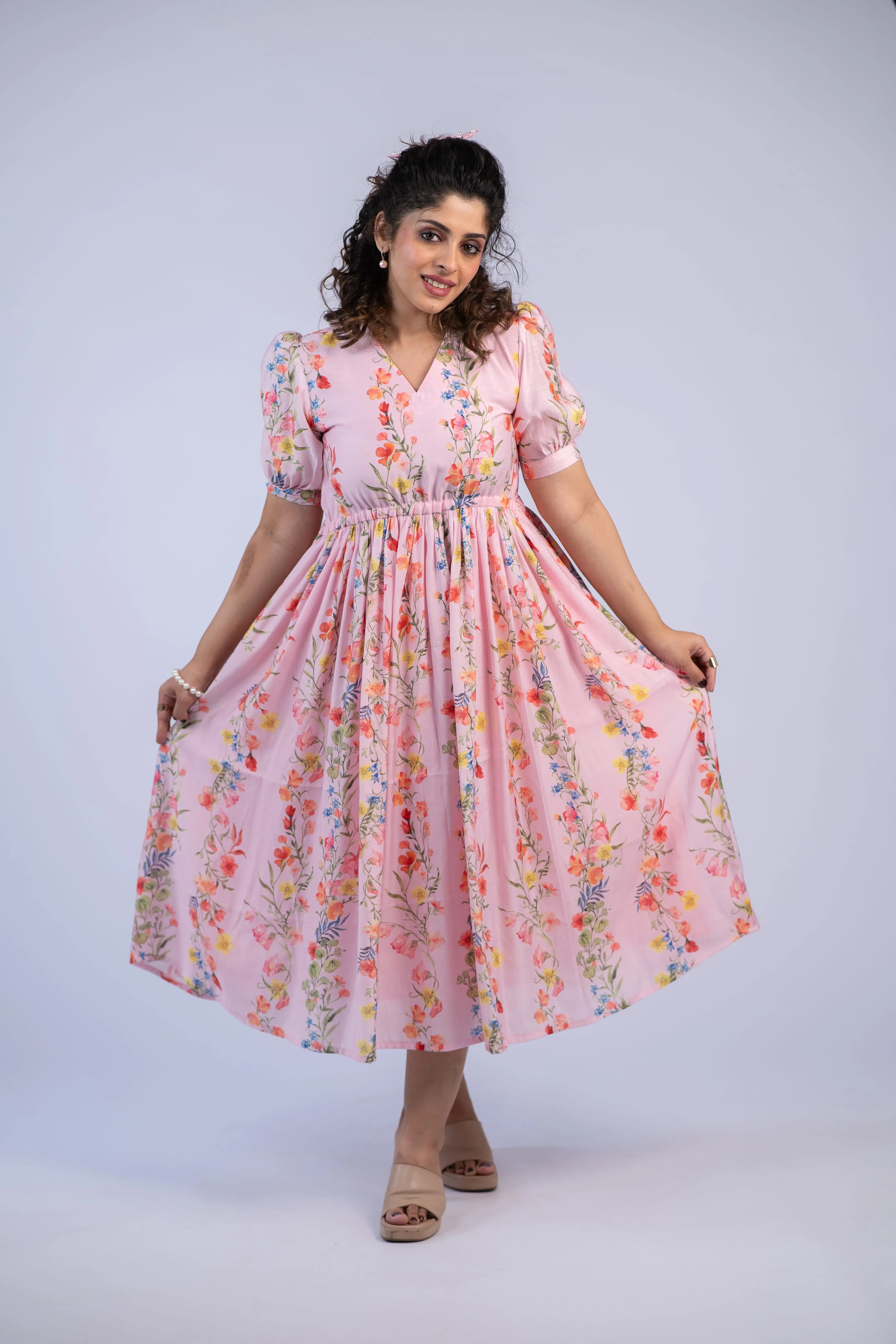 Pink Blossom Chanderi Silk Dress