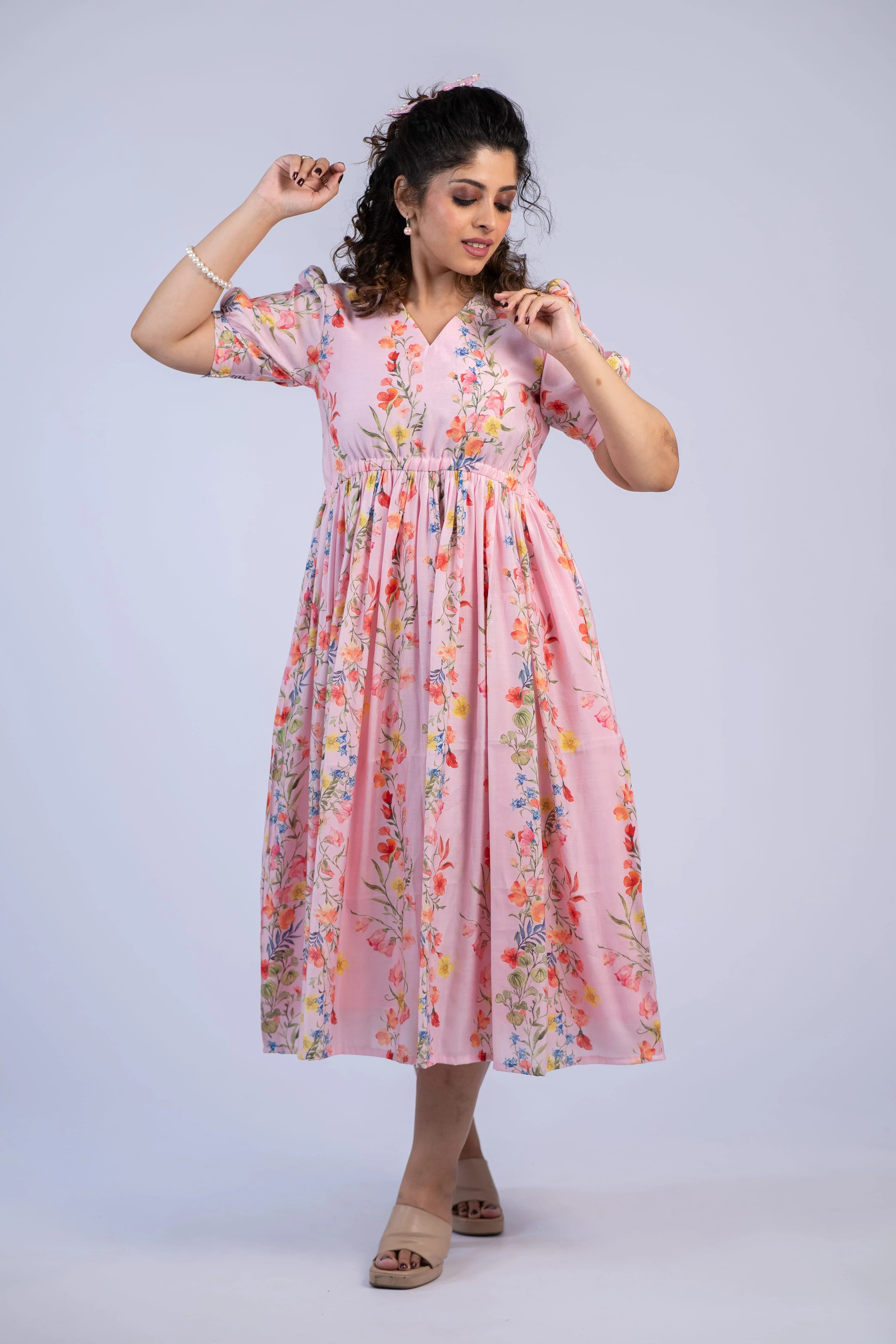 Pink Blossom Chanderi Silk Dress
