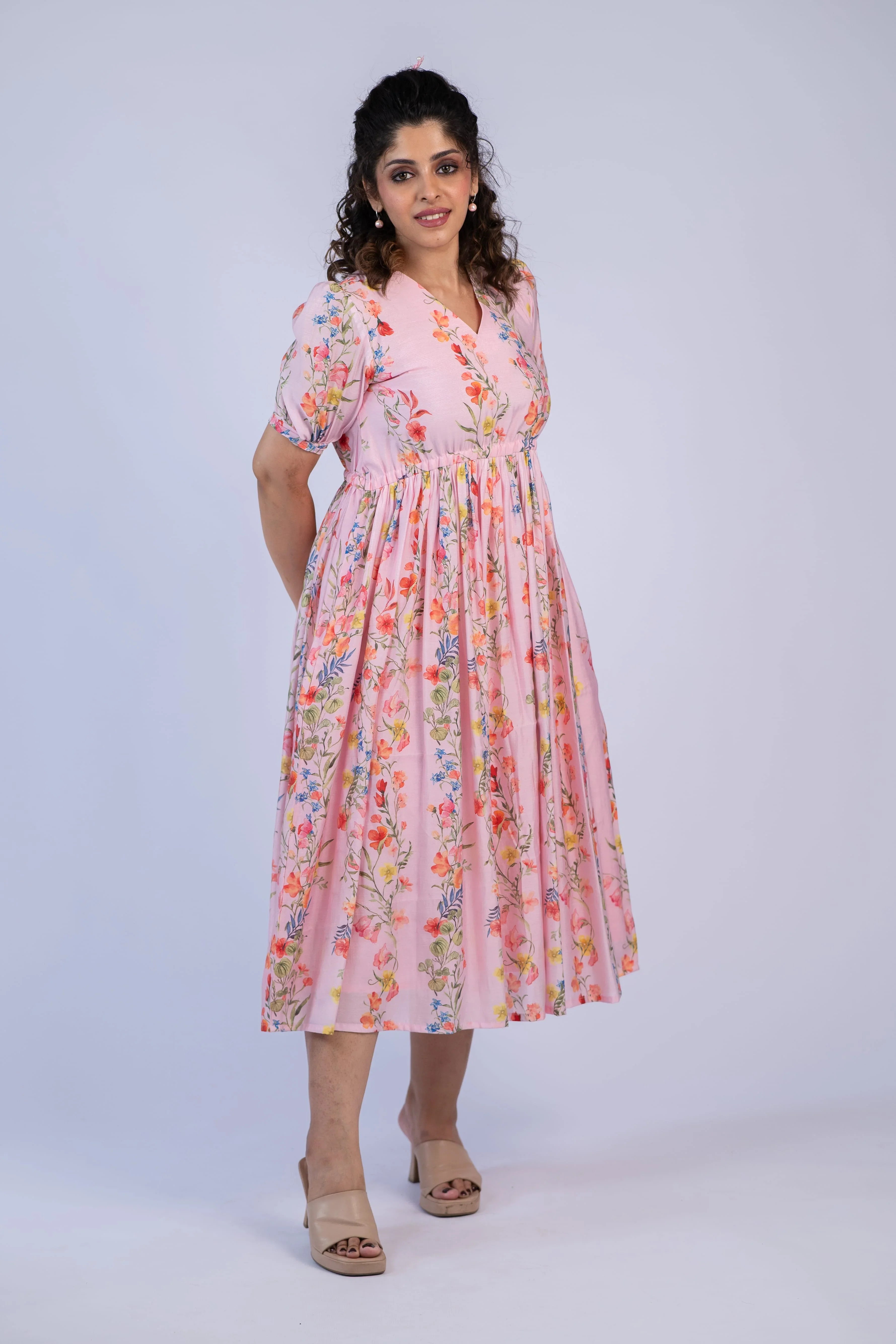 Pink Blossom Chanderi Silk Dress