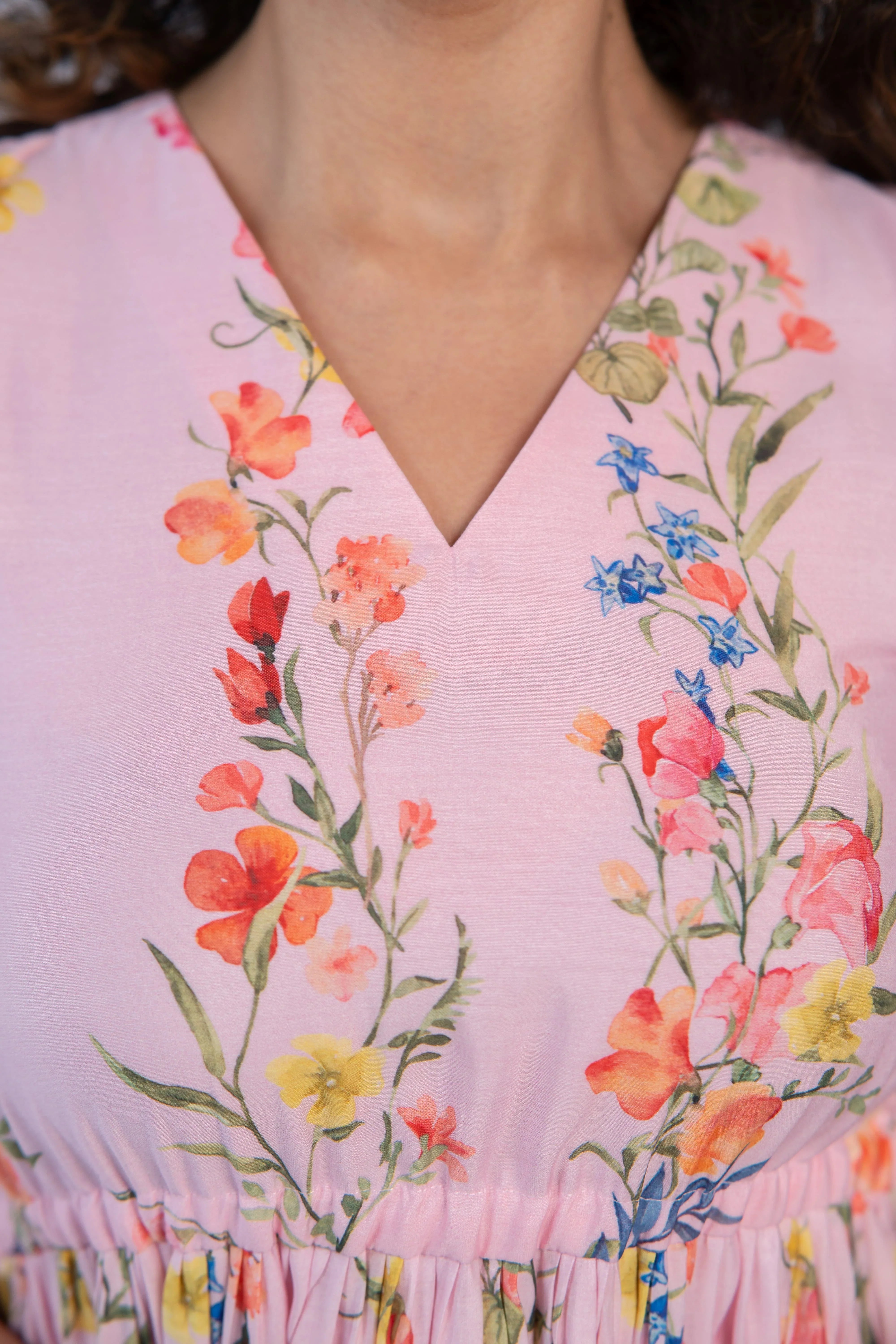 Pink Blossom Chanderi Silk Dress
