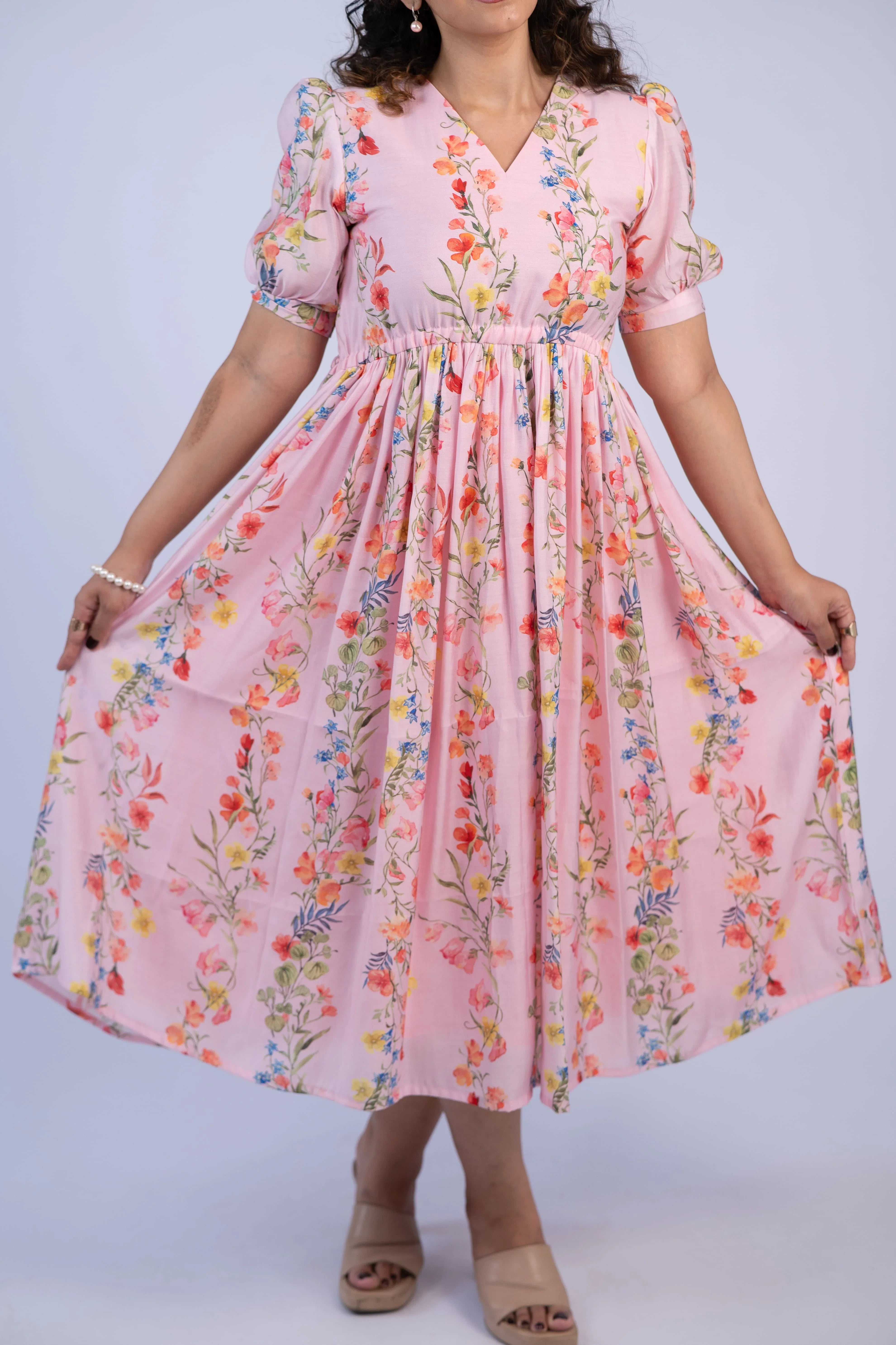 Pink Blossom Chanderi Silk Dress