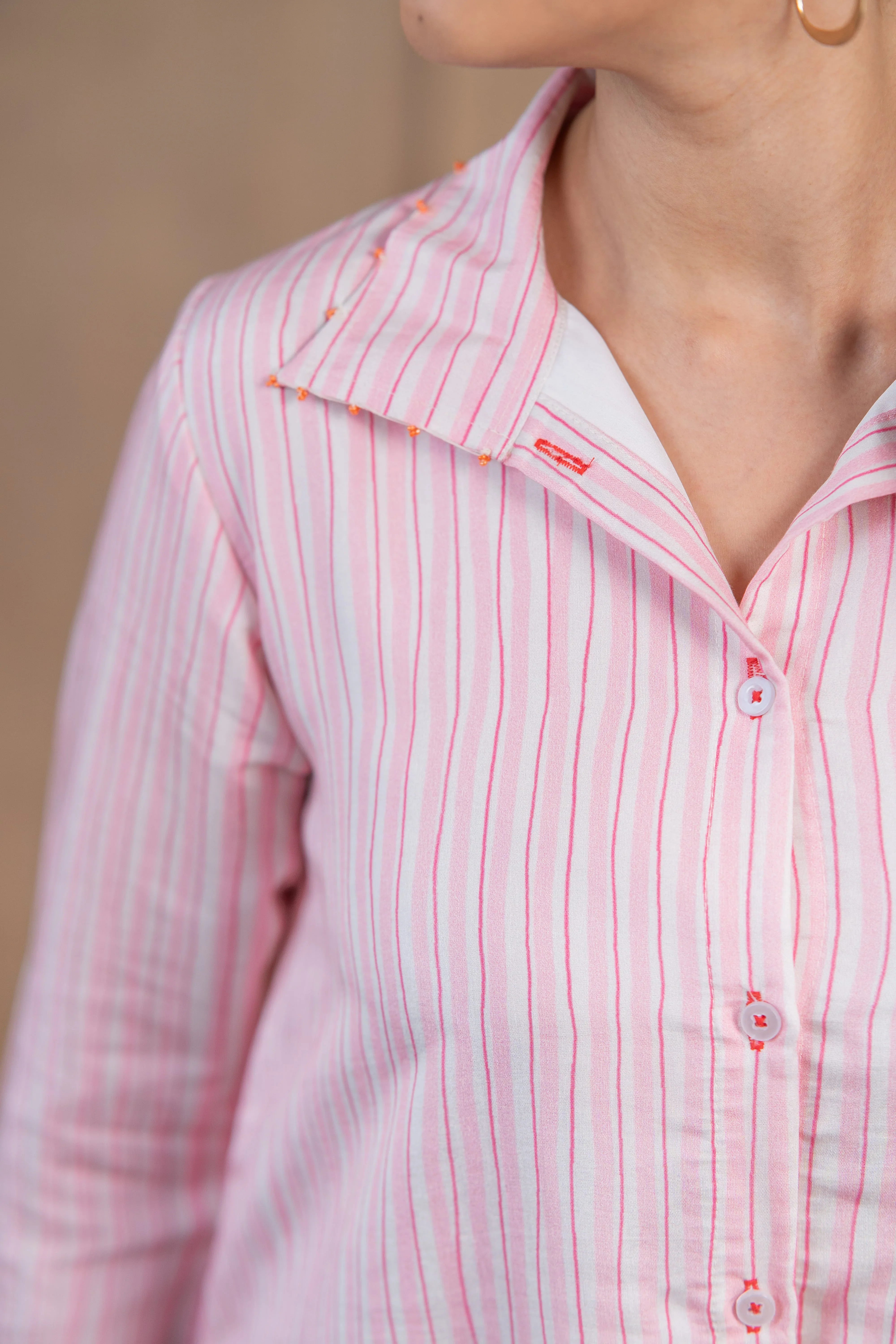Pink Striped Chanderi Silk Shirt Dress
