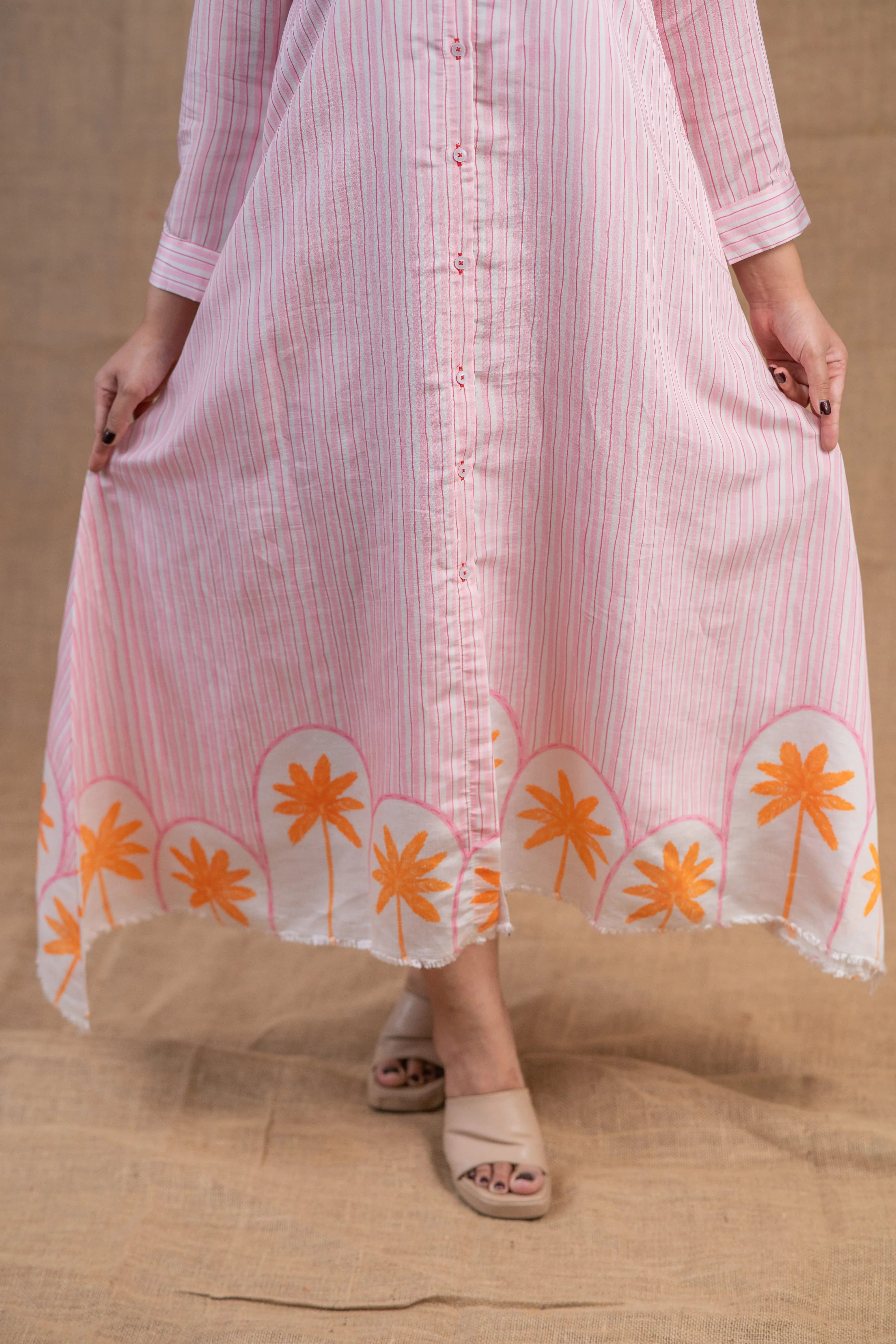 Pink Striped Chanderi Silk Shirt Dress