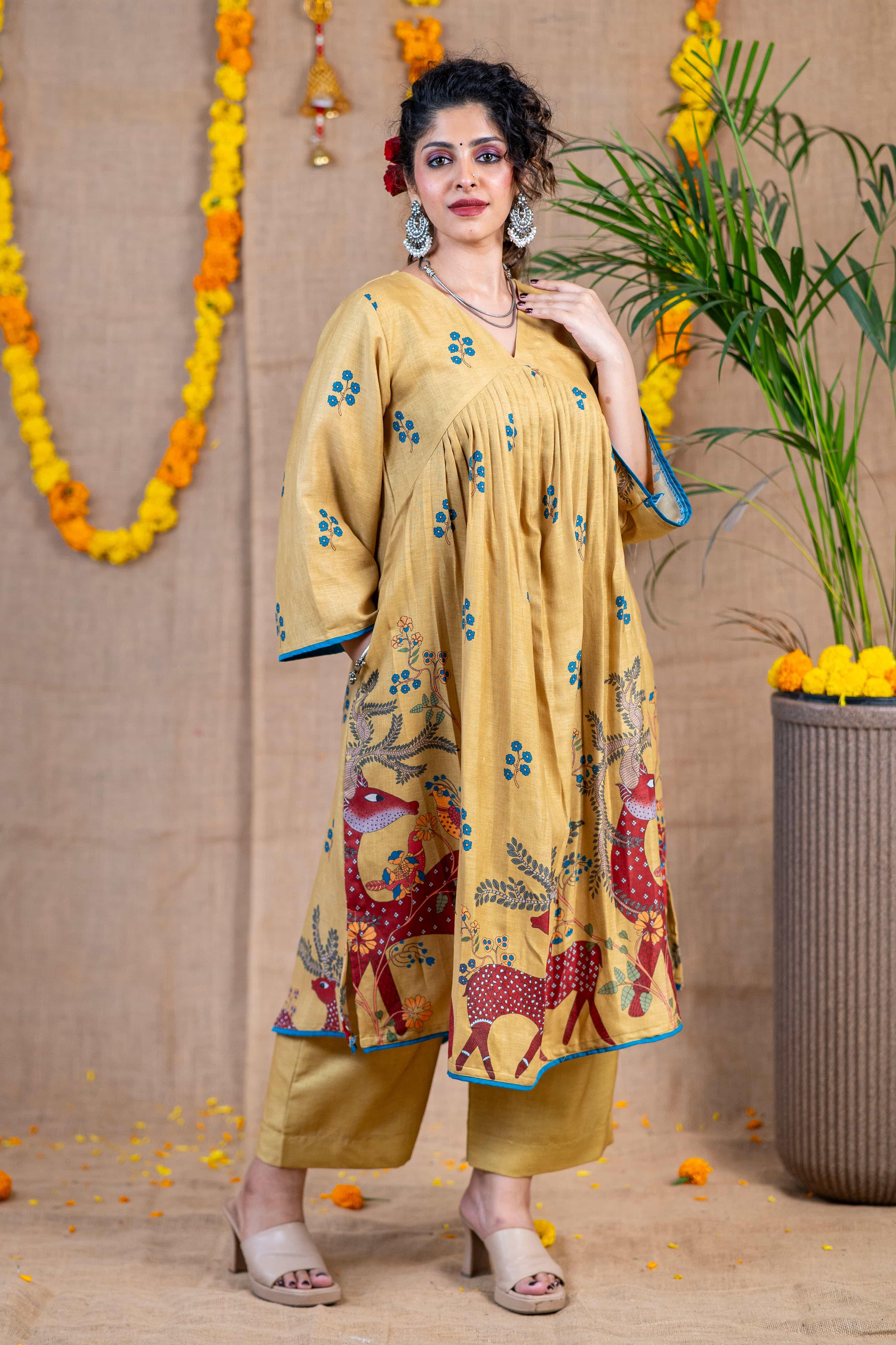 Golden Meadow Linen Kurta Set
