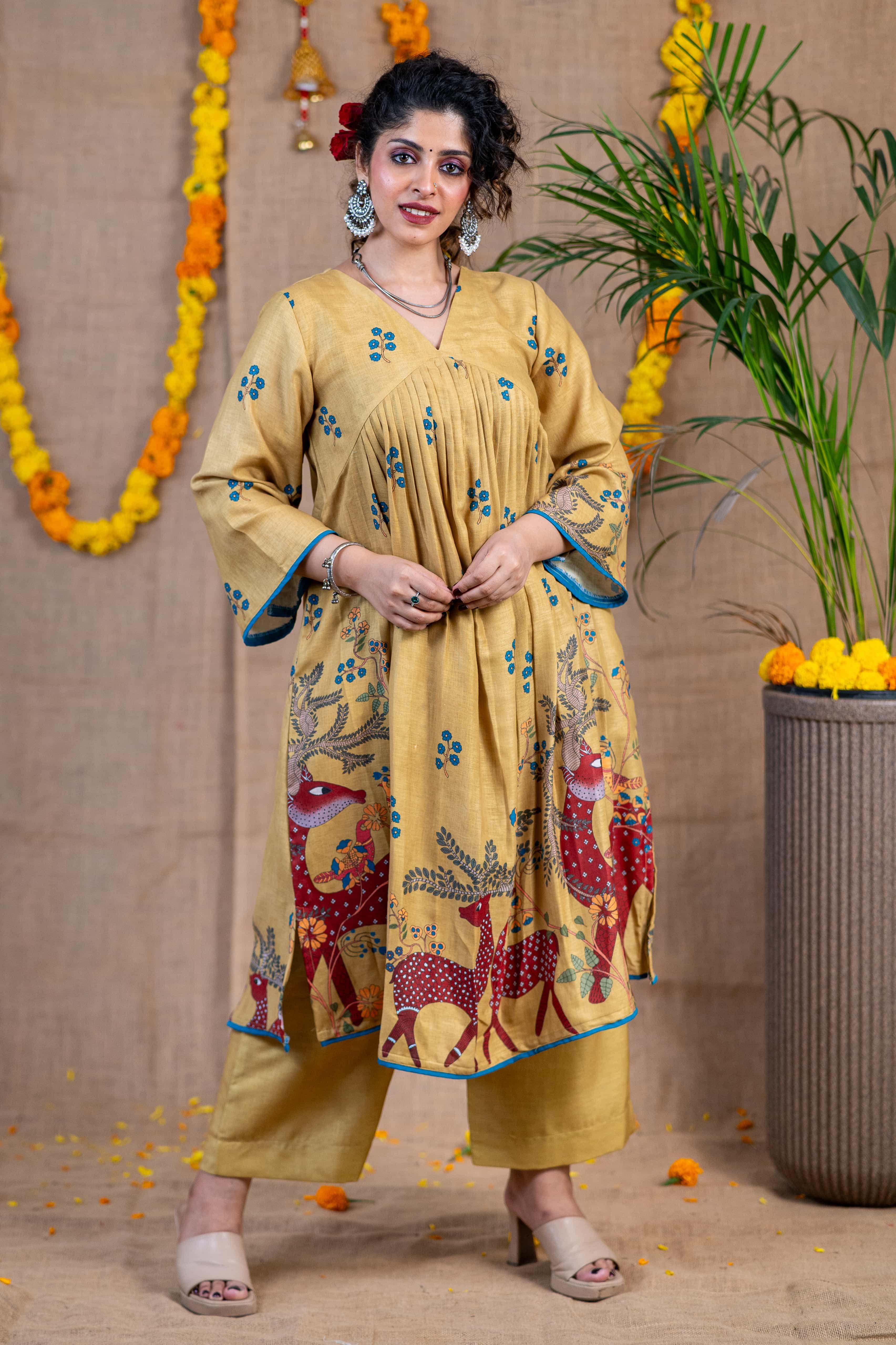 Golden Meadow Linen Kurta Set