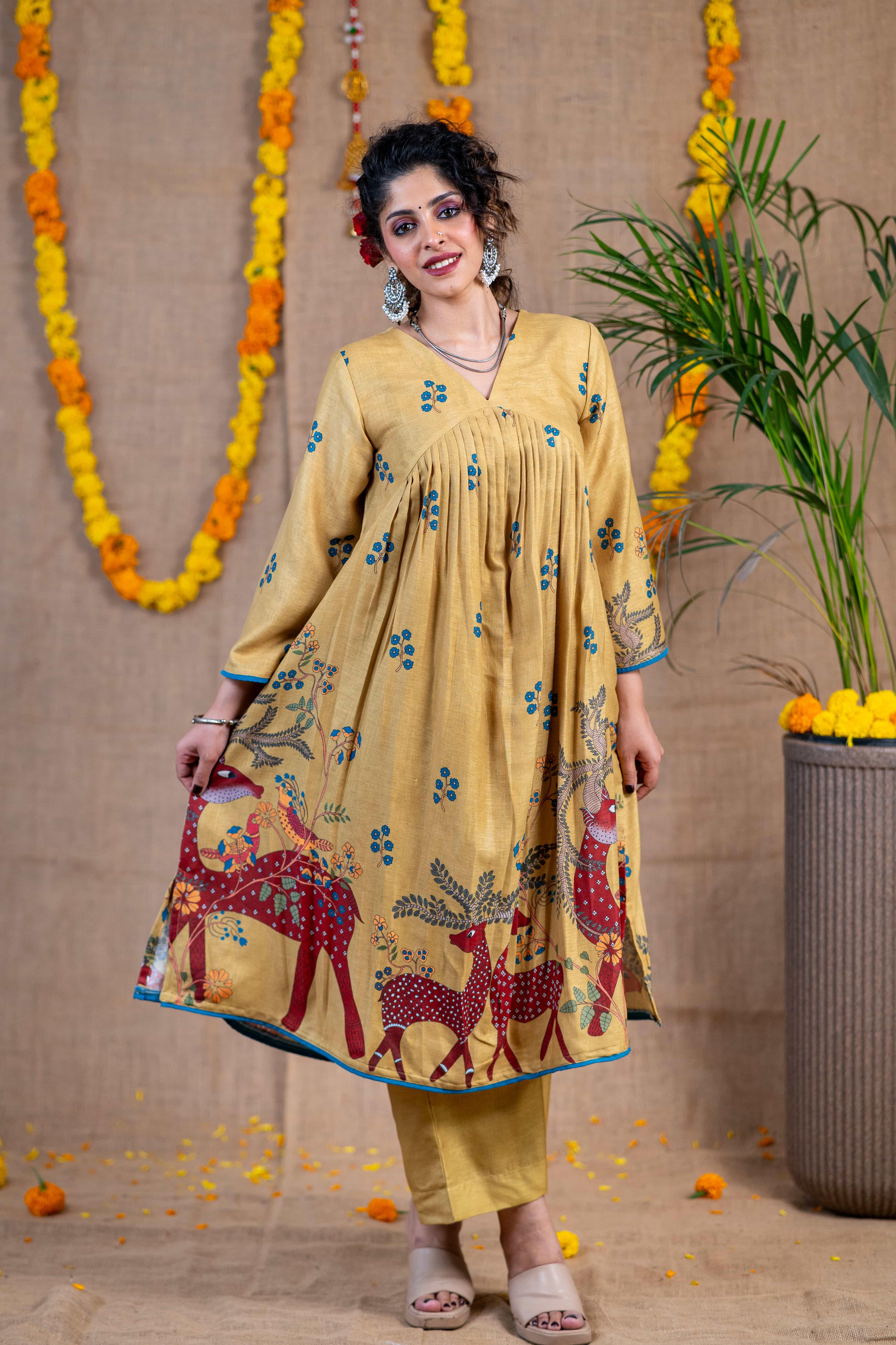 Golden Meadow Linen Kurta Set