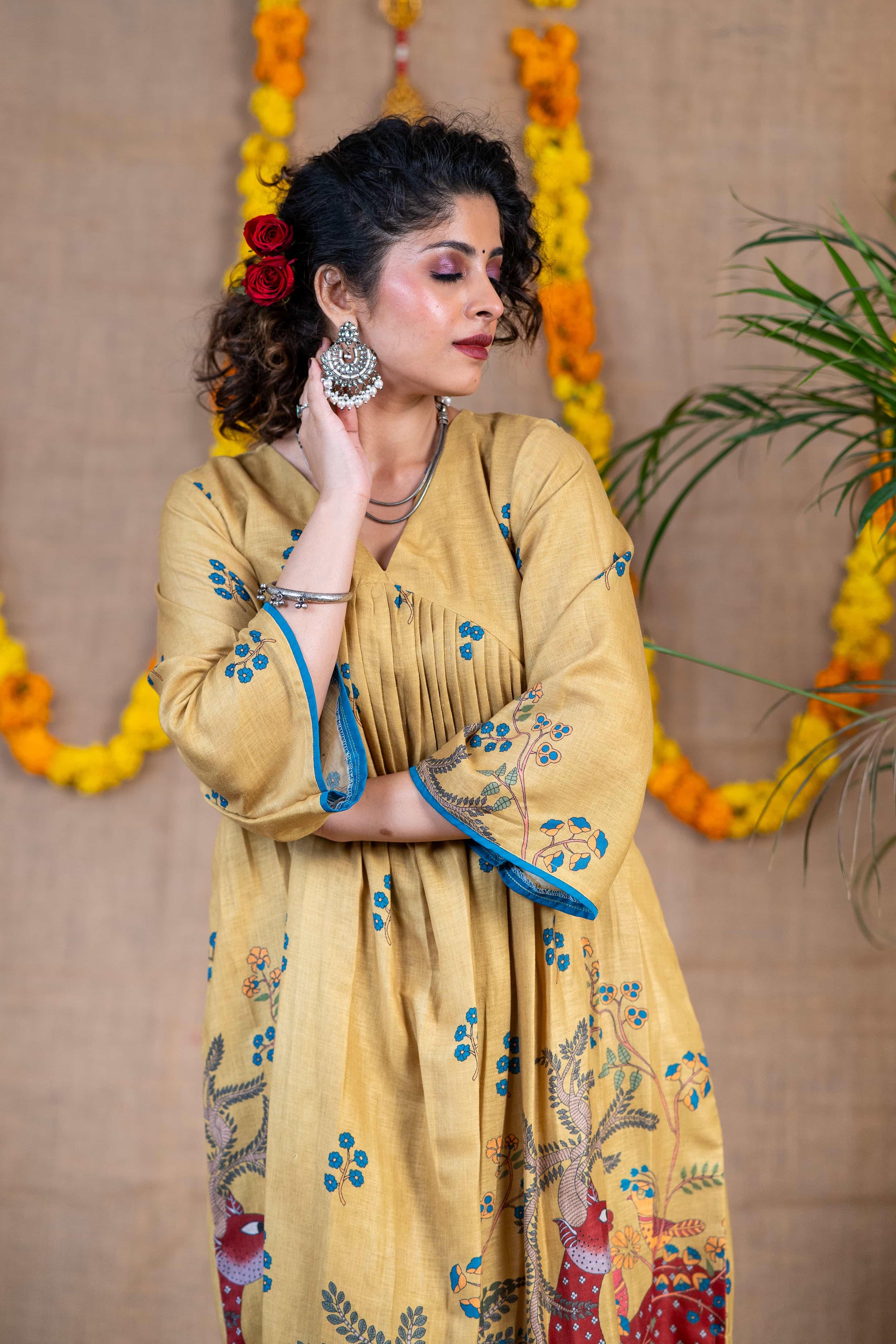 Golden Meadow Linen Kurta Set