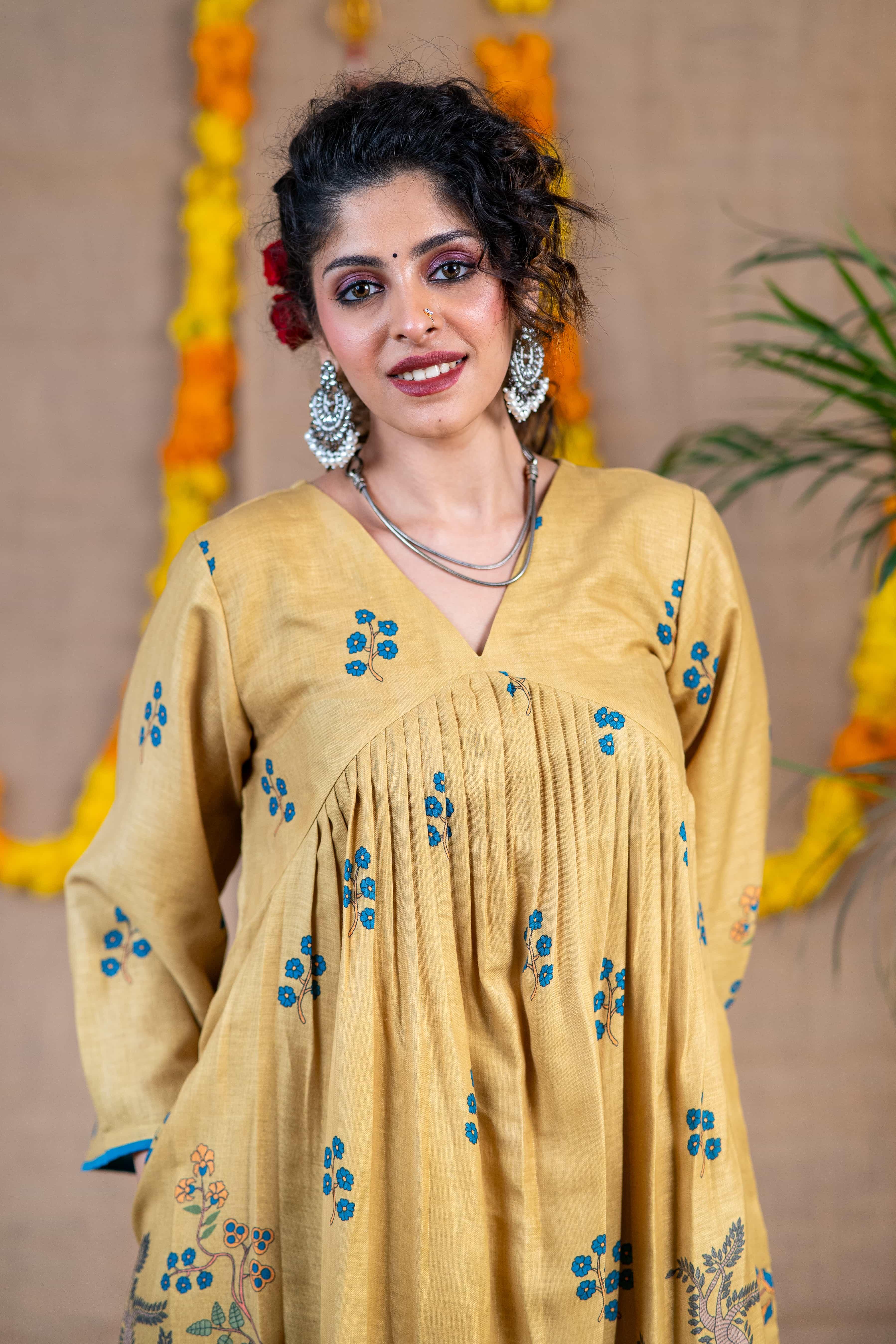 Golden Meadow Linen Kurta Set