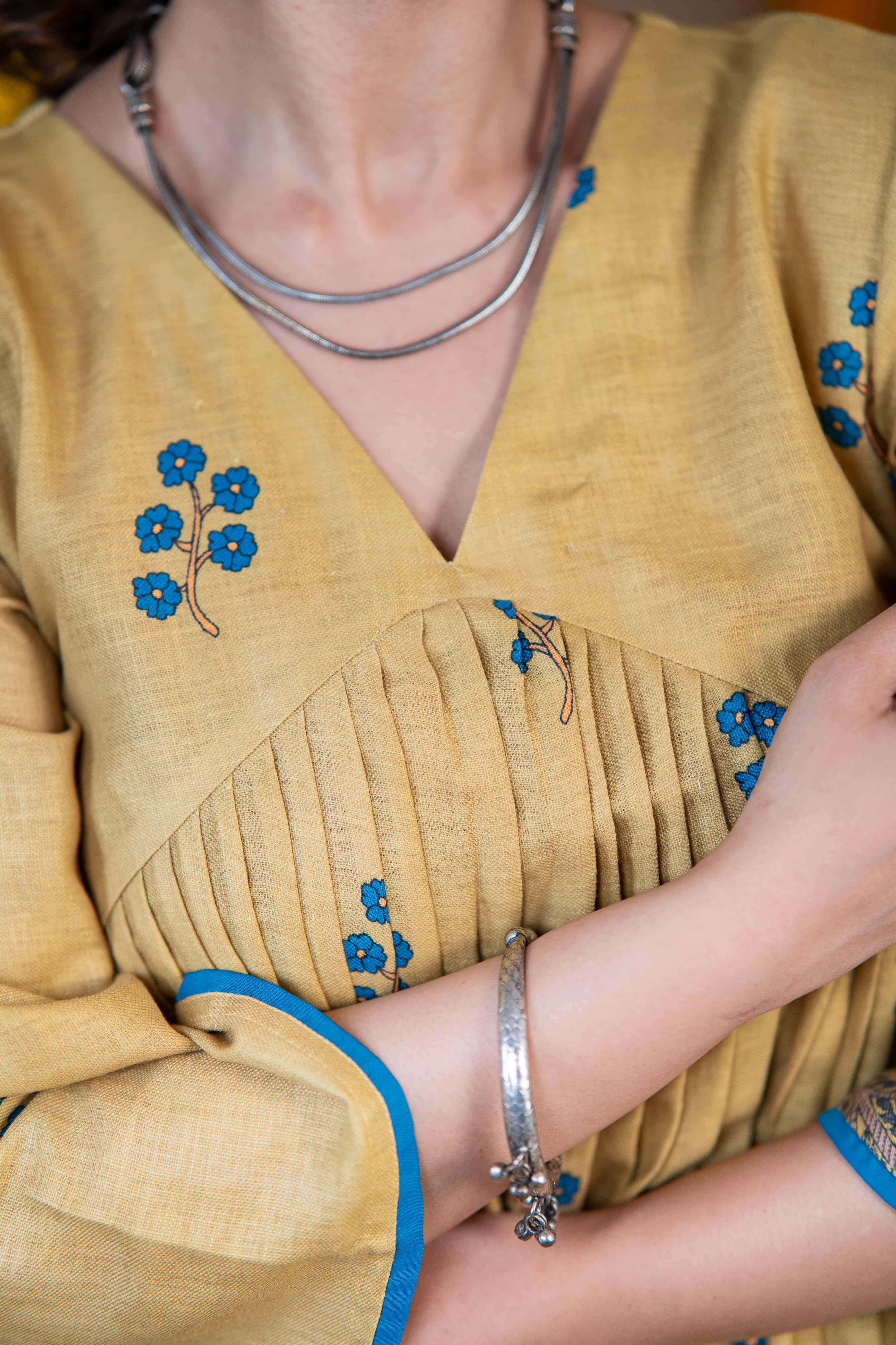 Golden Meadow Linen Kurta Set