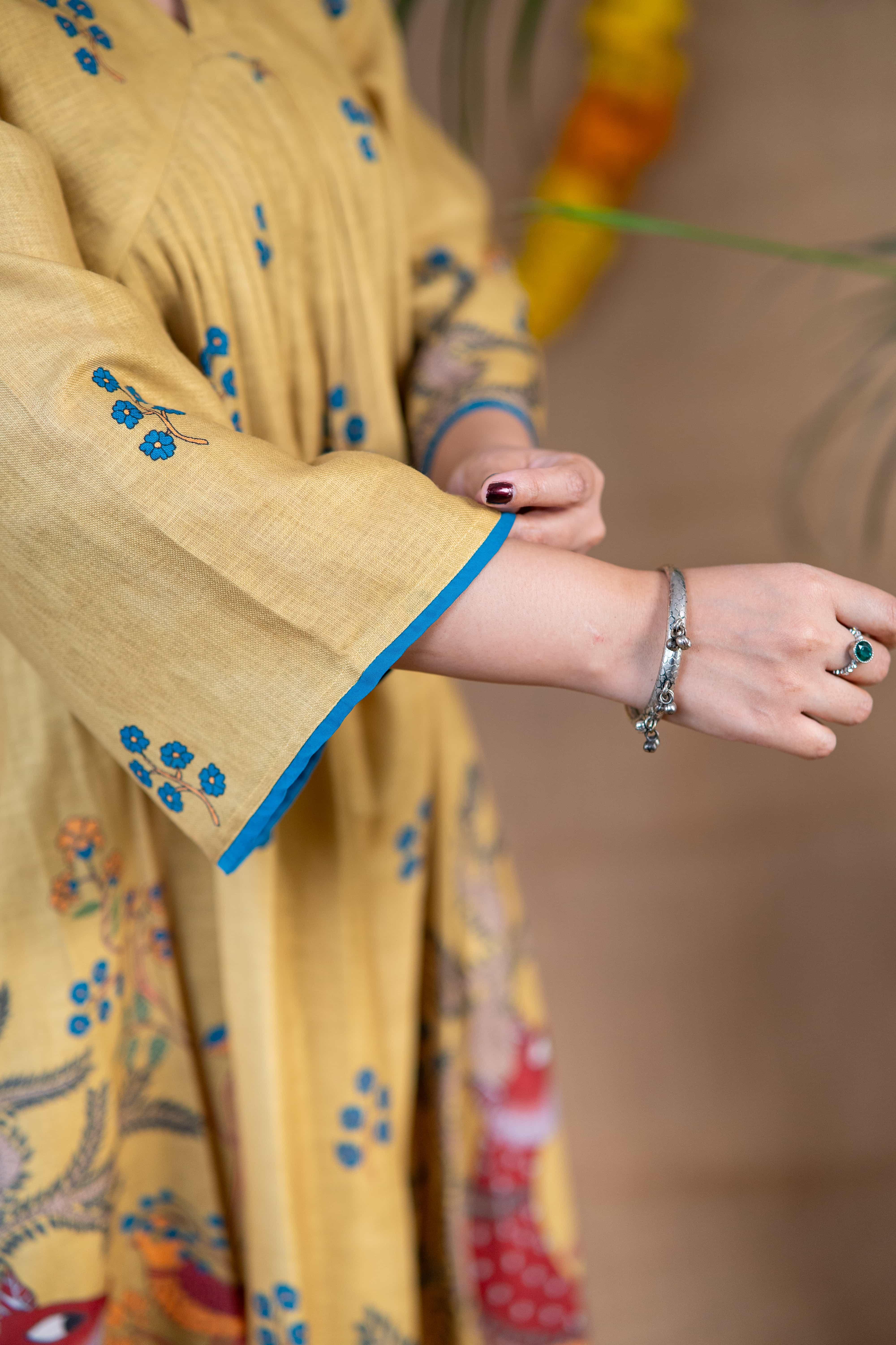Golden Meadow Linen Kurta Set