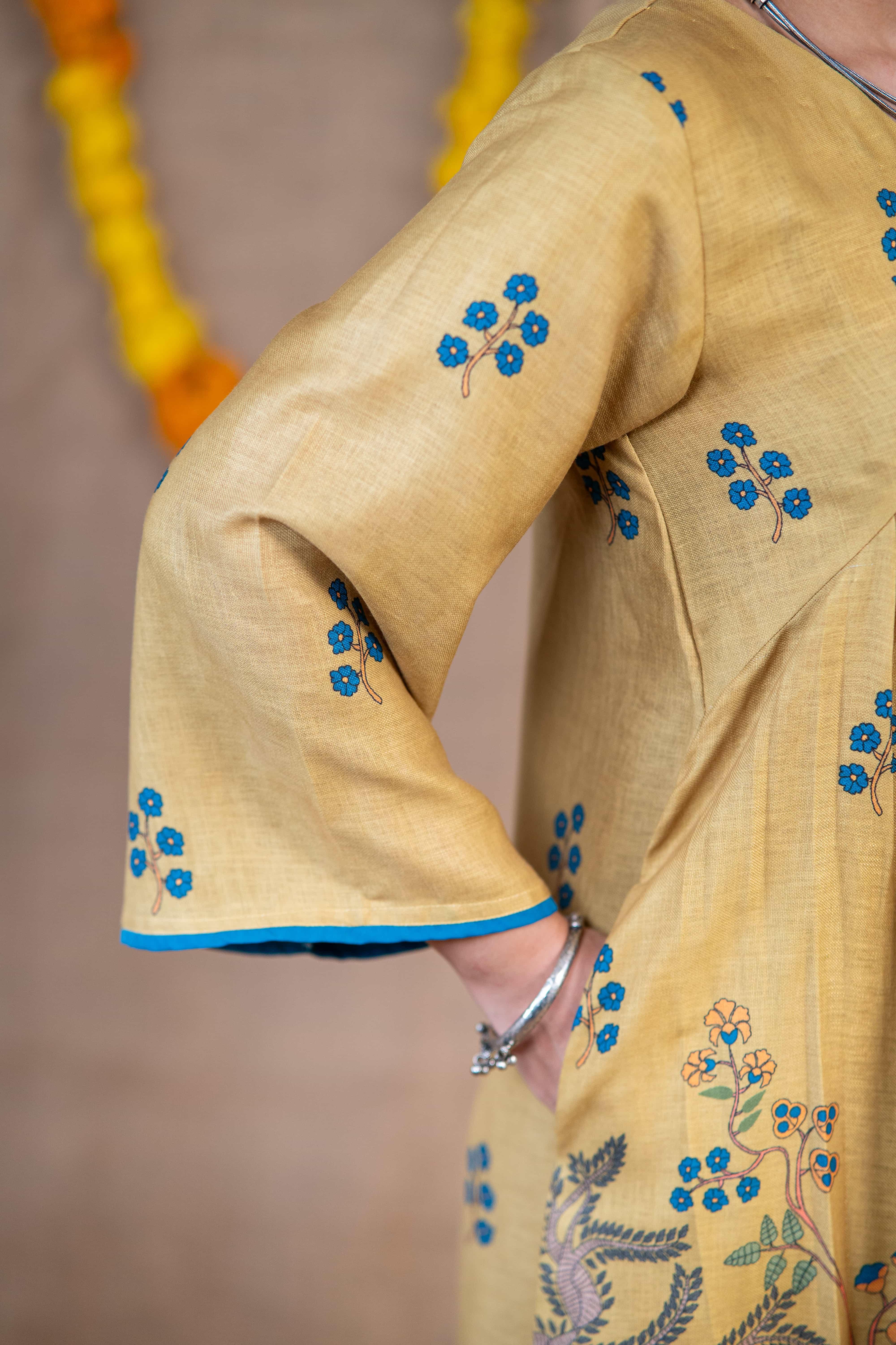 Golden Meadow Linen Kurta Set