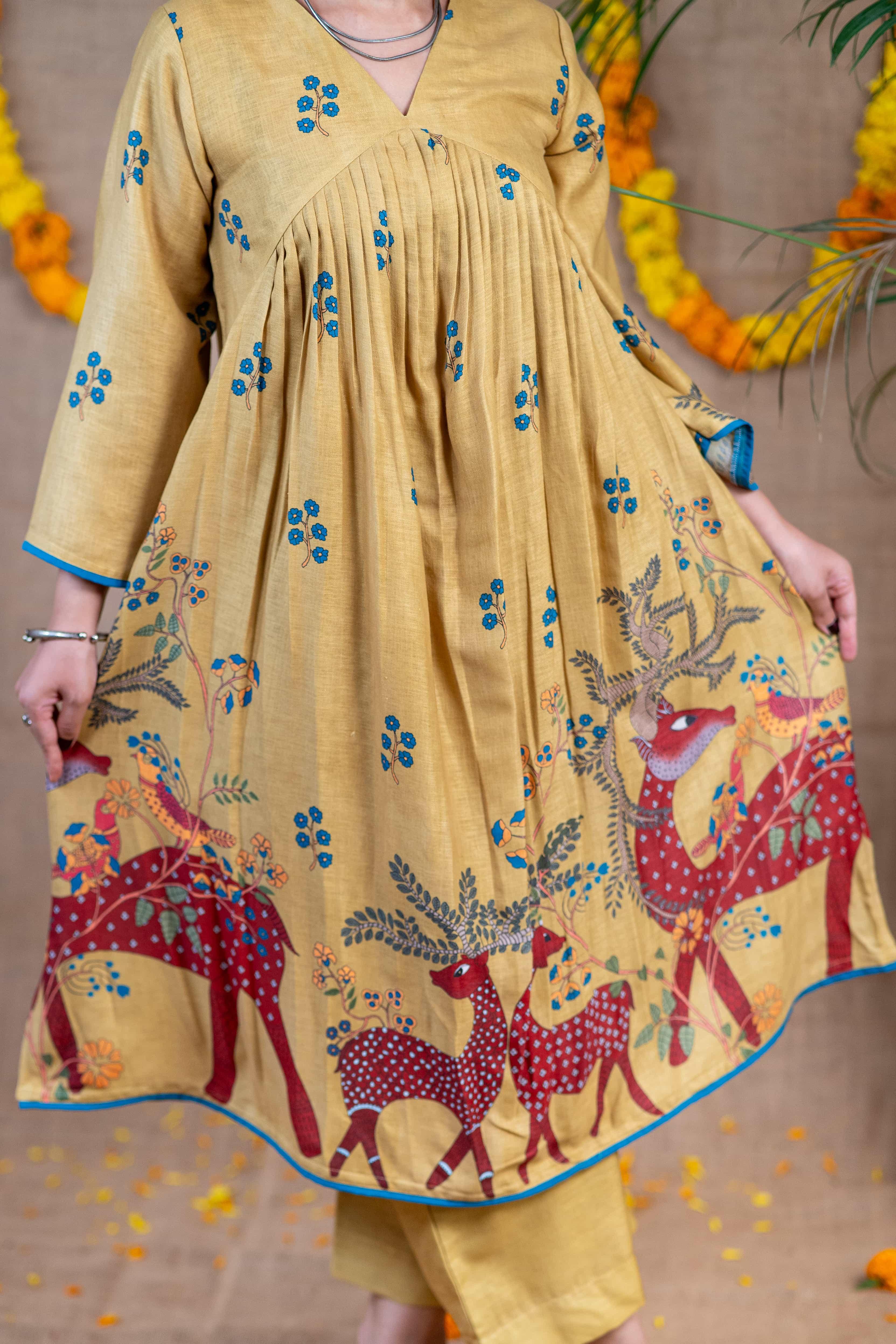 Golden Meadow Linen Kurta Set