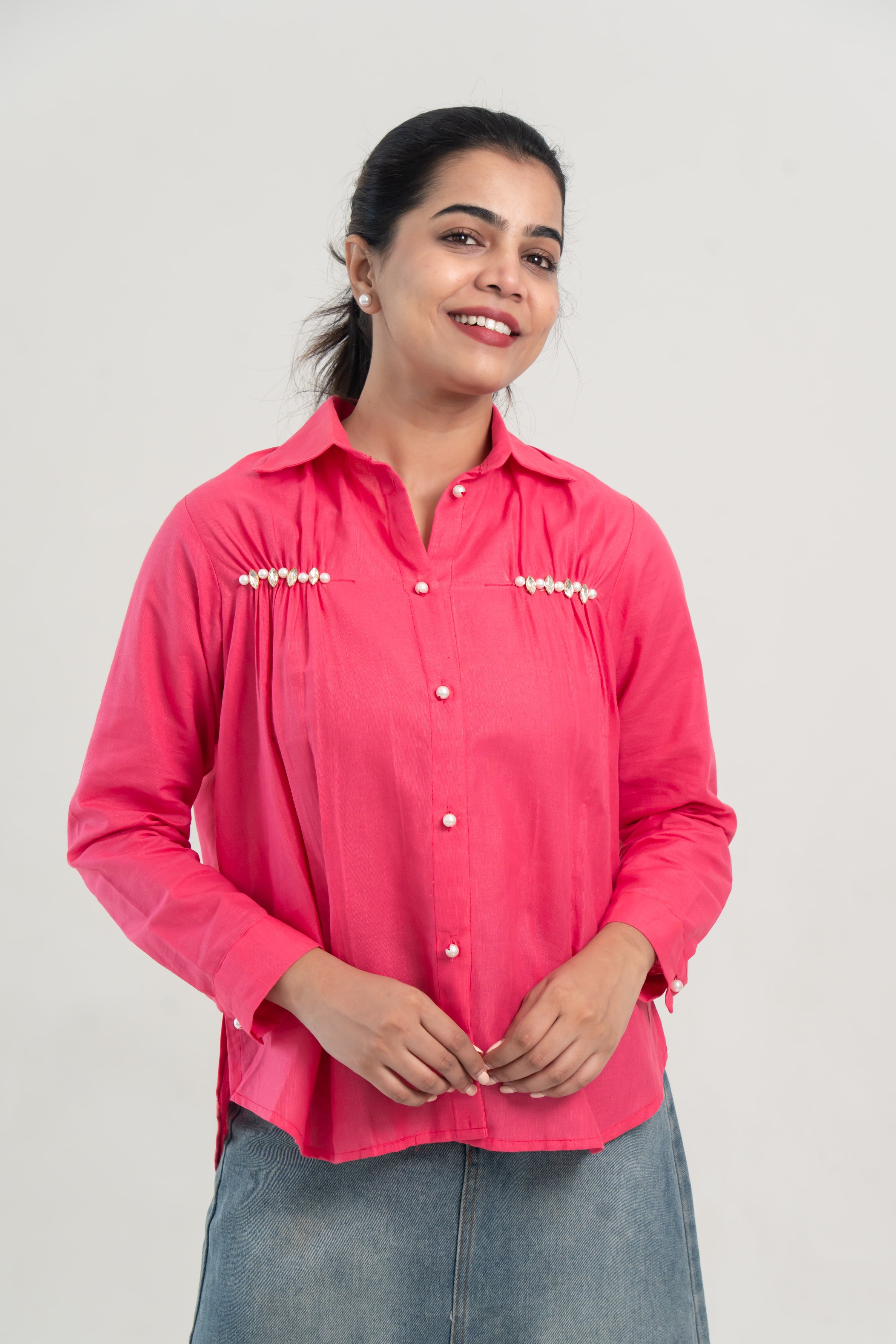 Hot Pink Cotton Frill Shirt