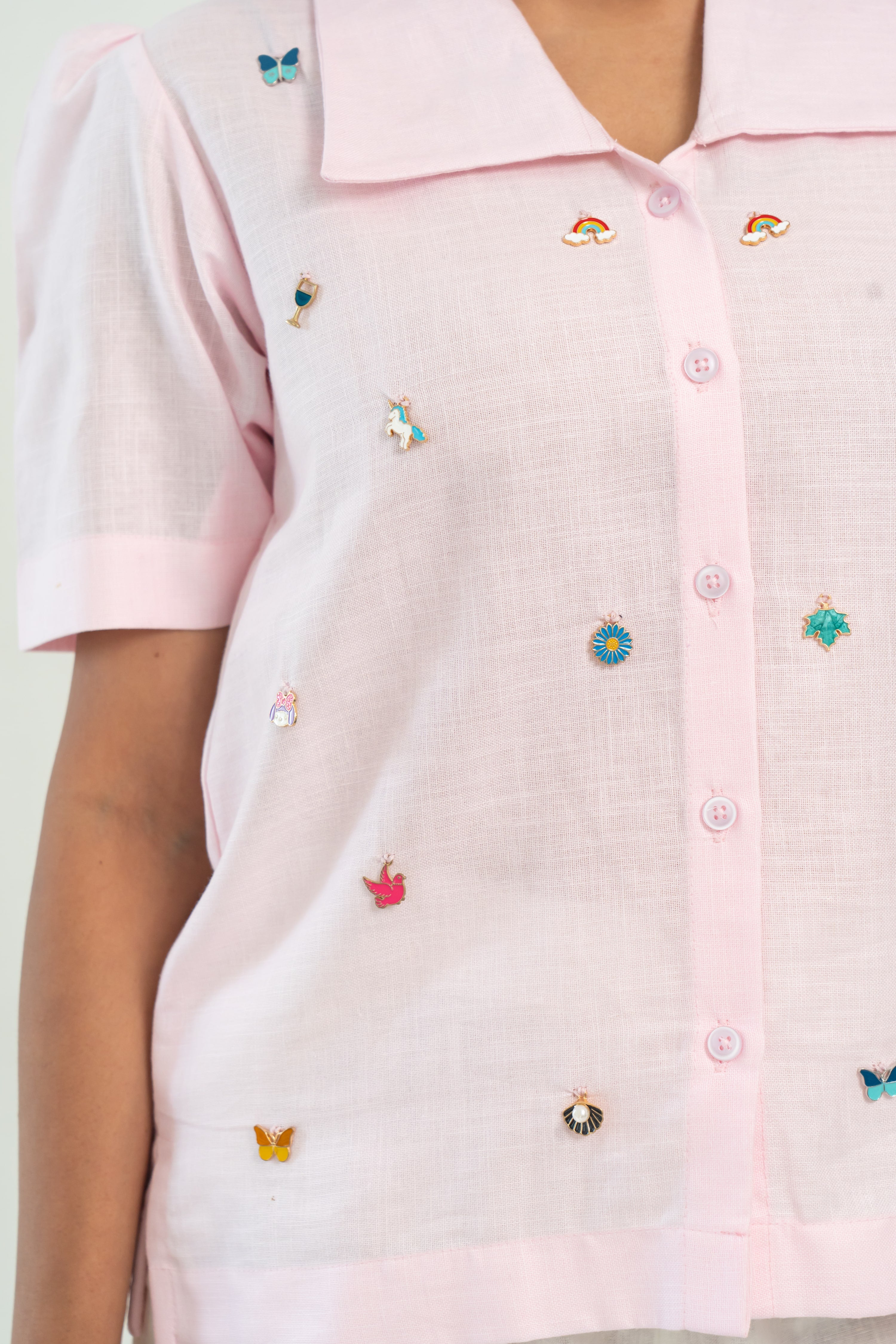 Embroidered Charm Shirt - Pink