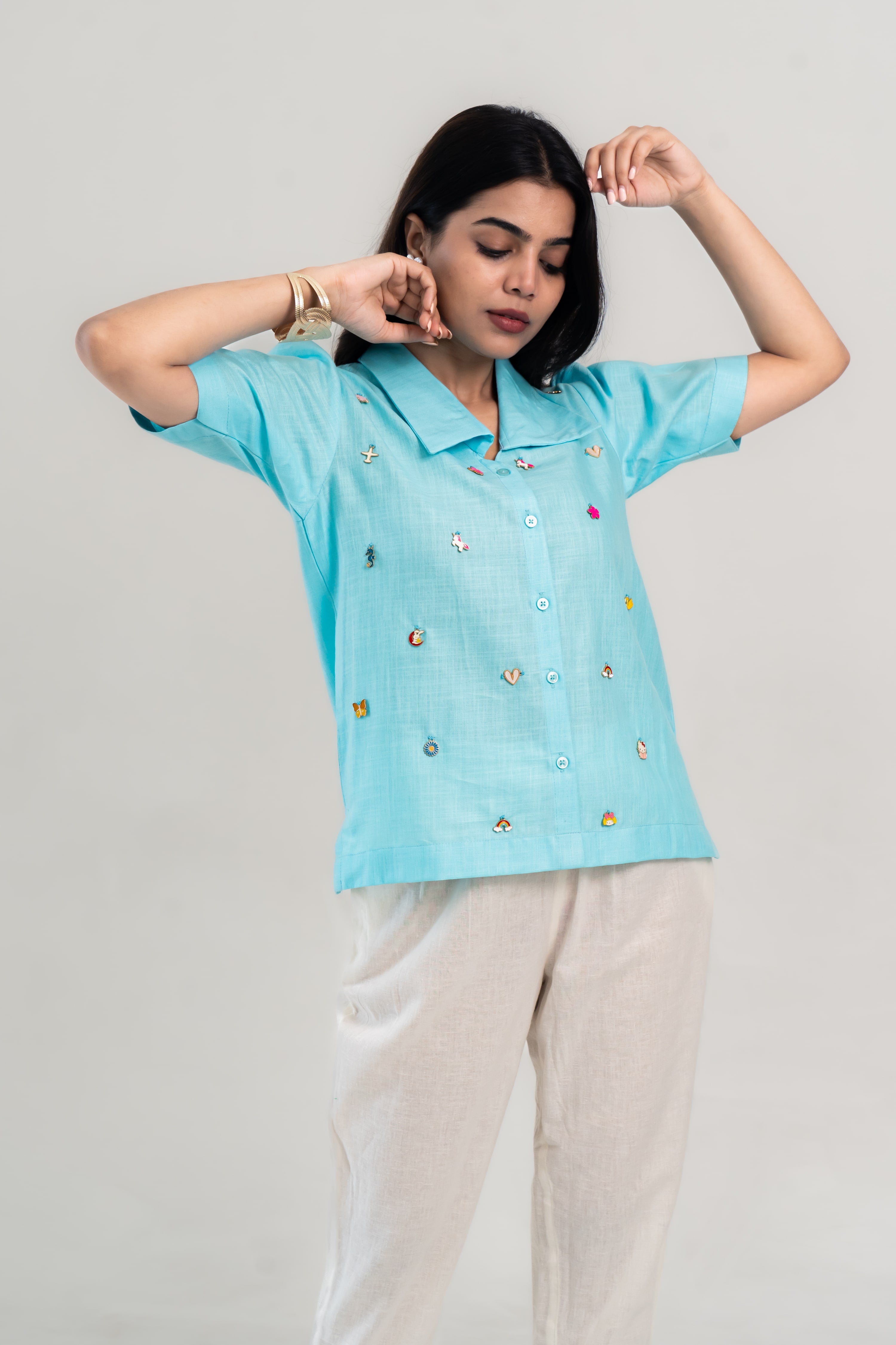 Embroidered Charm Shirt - Blue