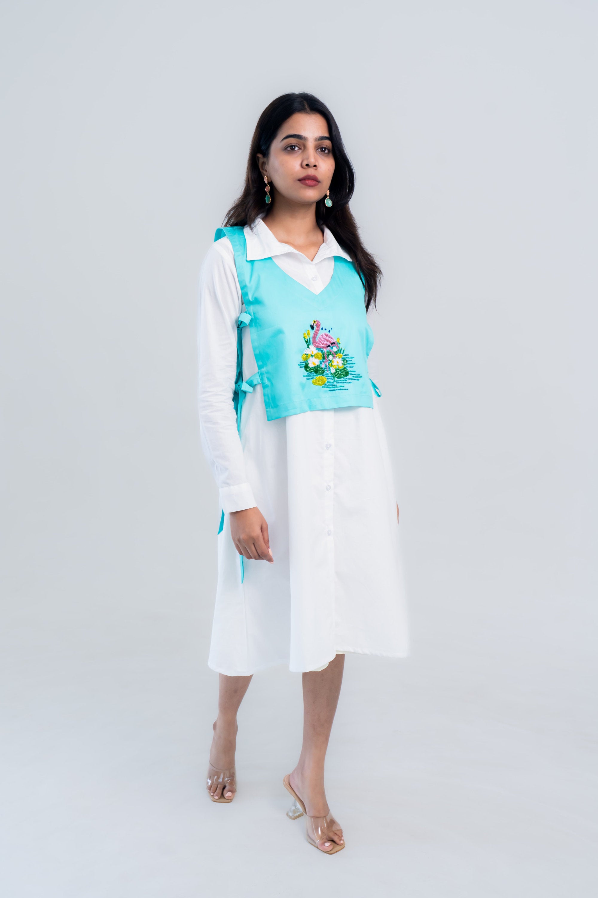 Flamingo Embroidered Tie-Up Vest