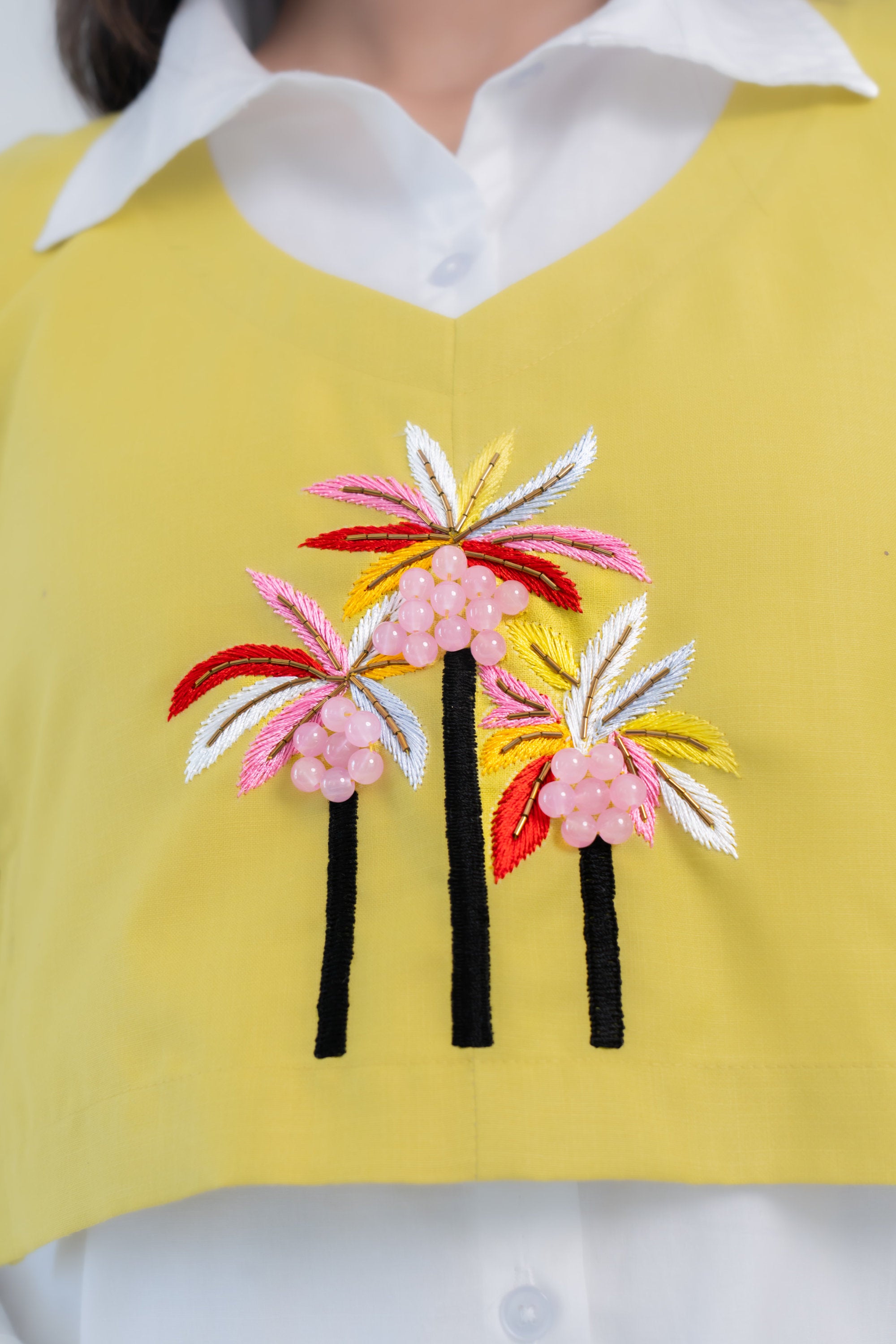 Palm Tree Embroidered Tie-Up Vest