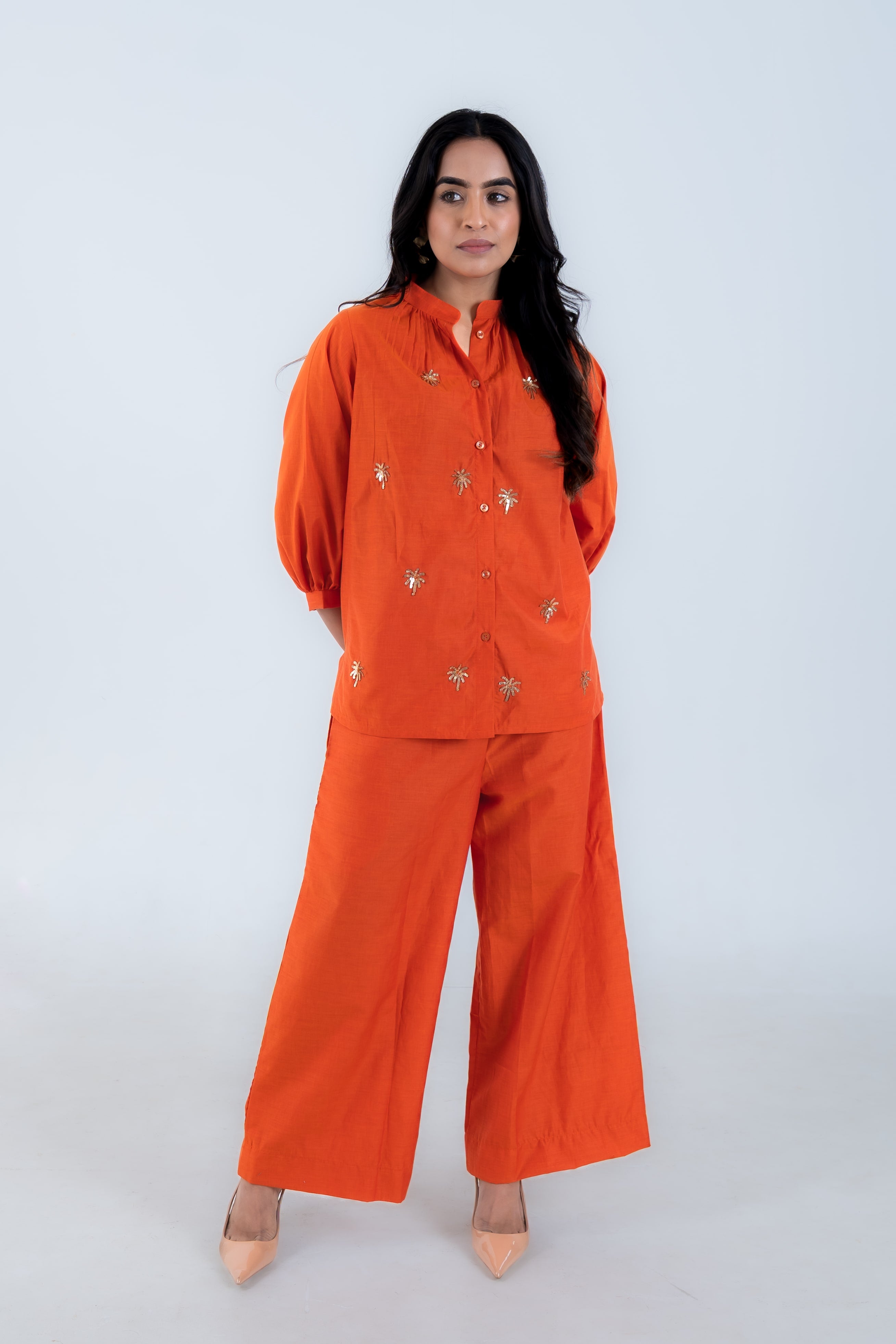 Burnt Orange Cotton Co-Ord with Palm Embroidery