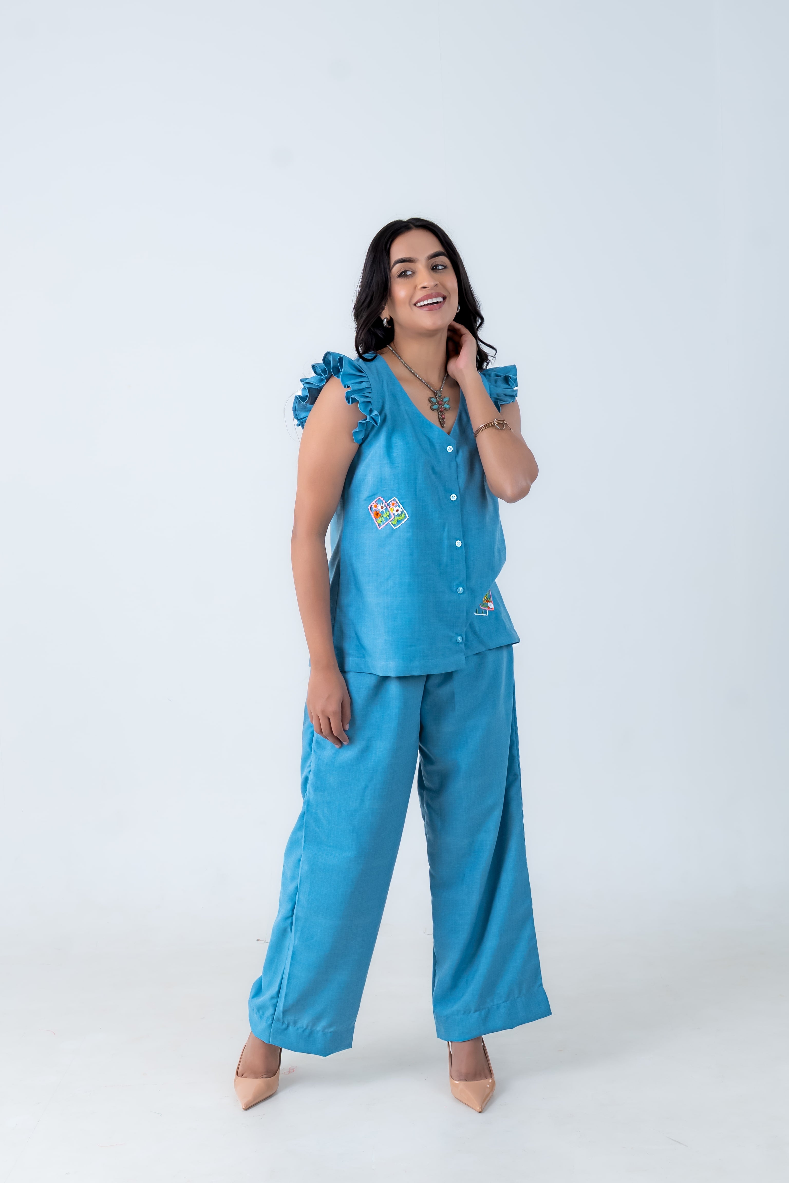 Denim Blue Co-Ord with Thread Embroidery