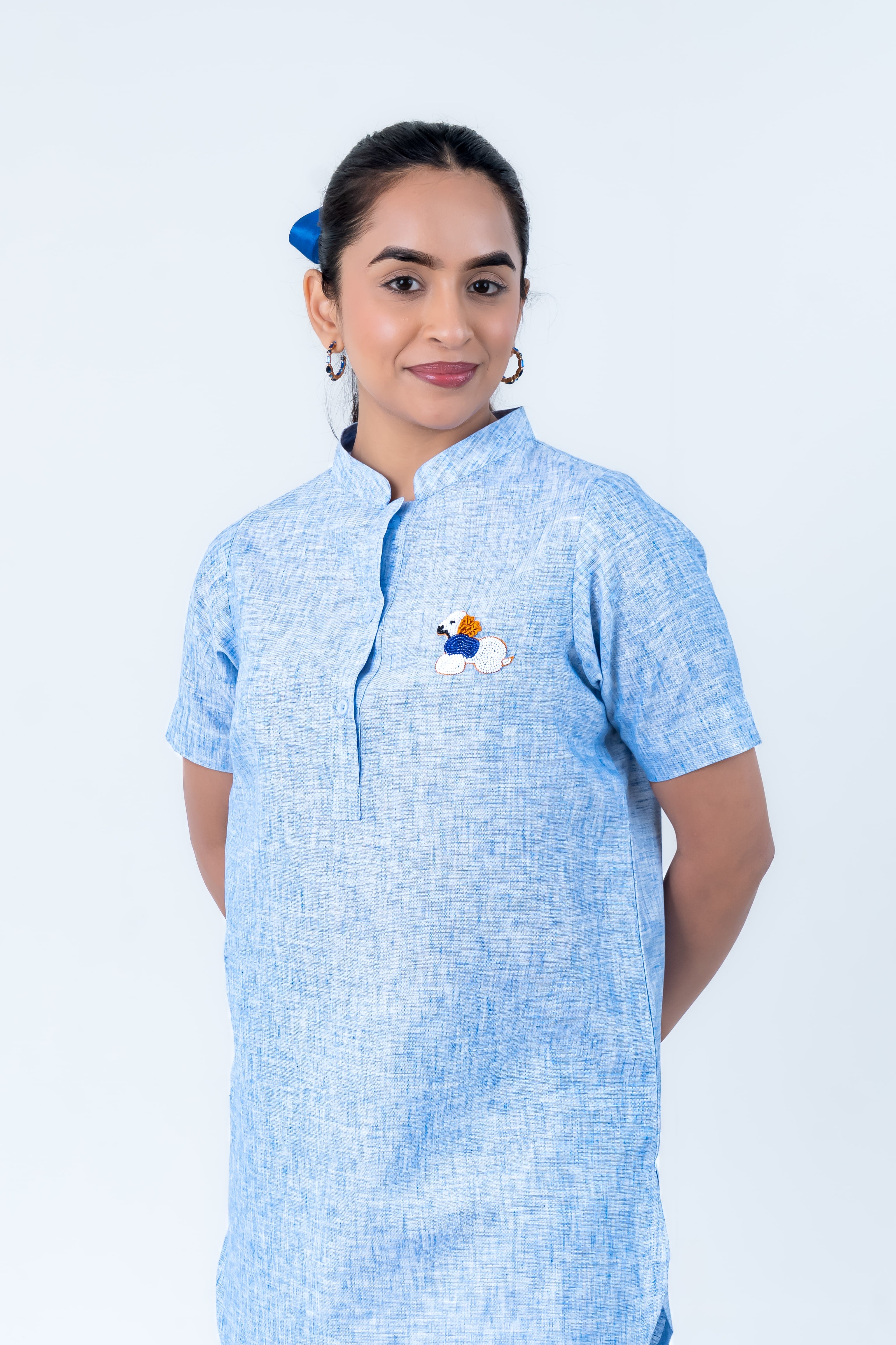 Misty Blue Cotton Co-Ord with Puppy Embroidery