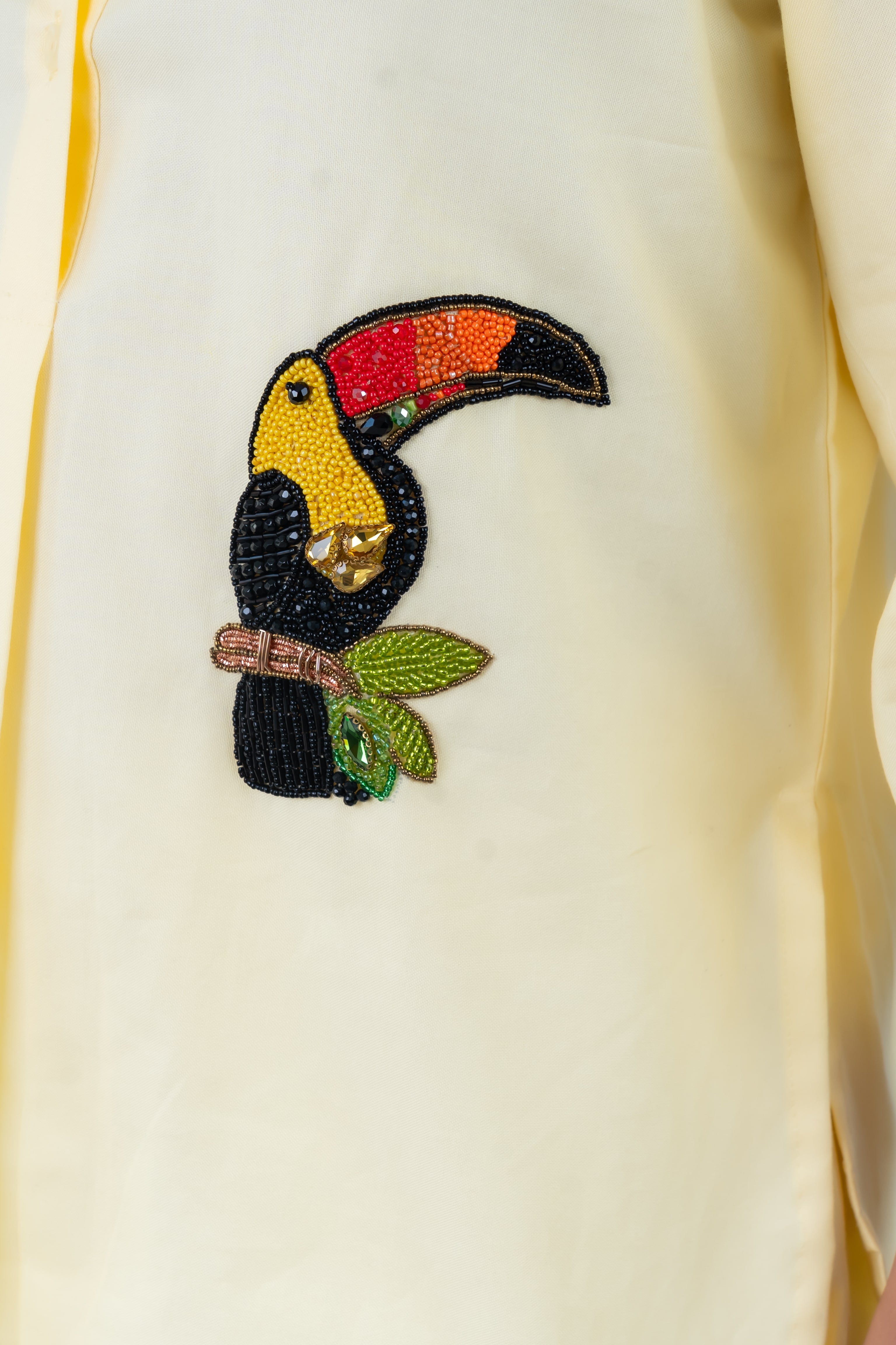Butter Yellow Cotton Co-Ord with Toucan Embroidery