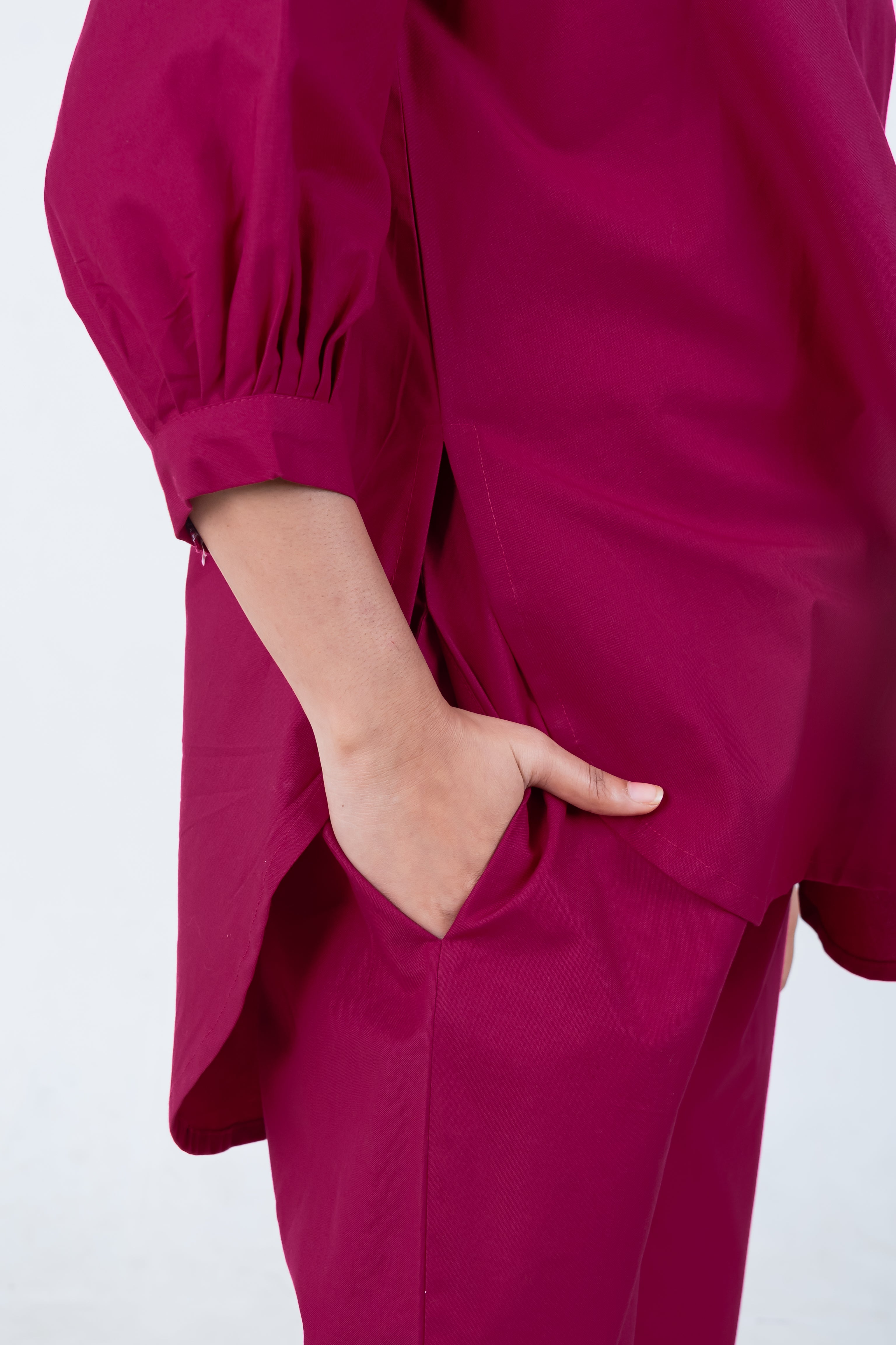 Wine Cotton Co-Ord with Bird Embroidery