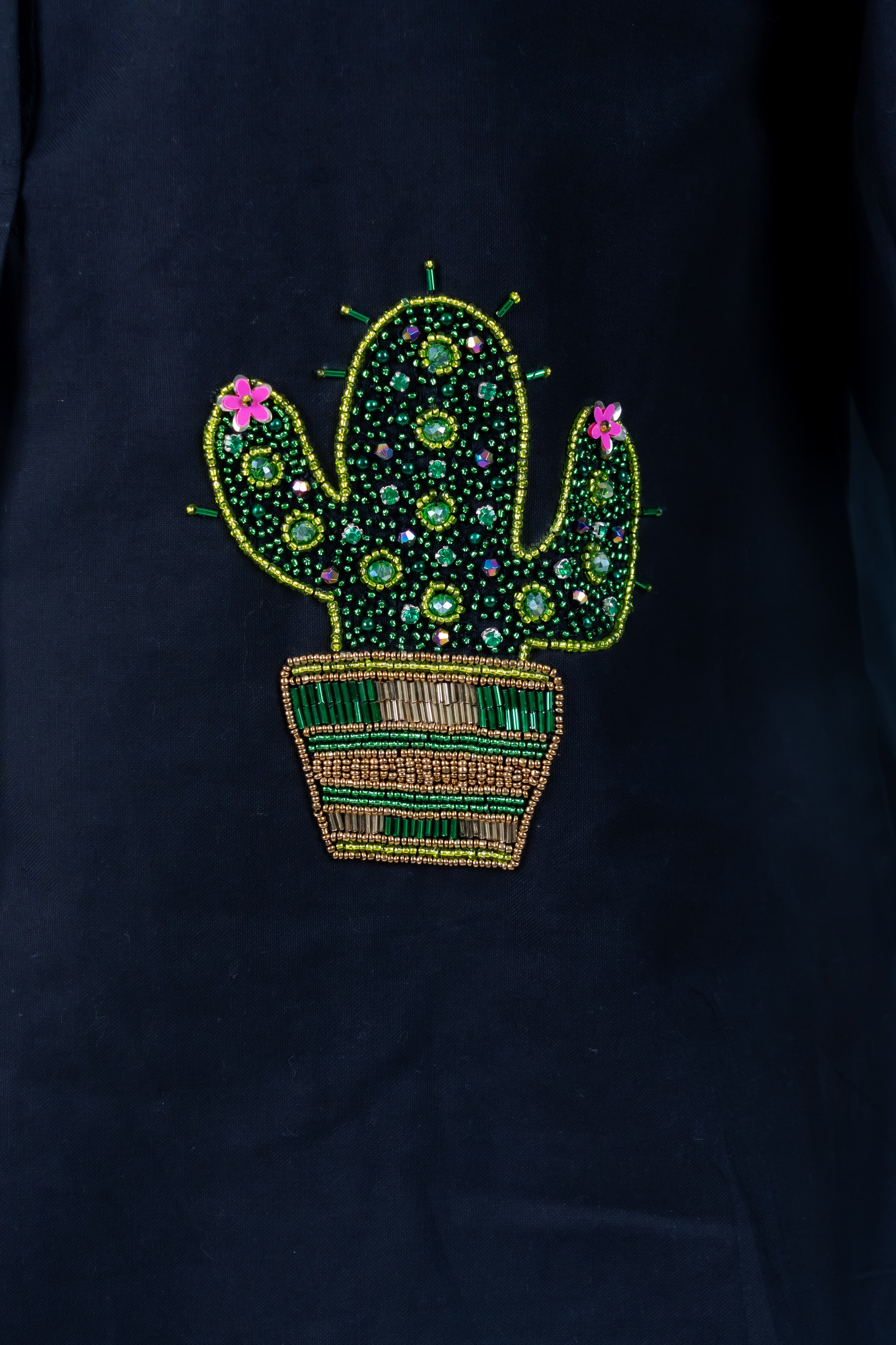Black Cotton Co-Ord with Cactus Embroidery