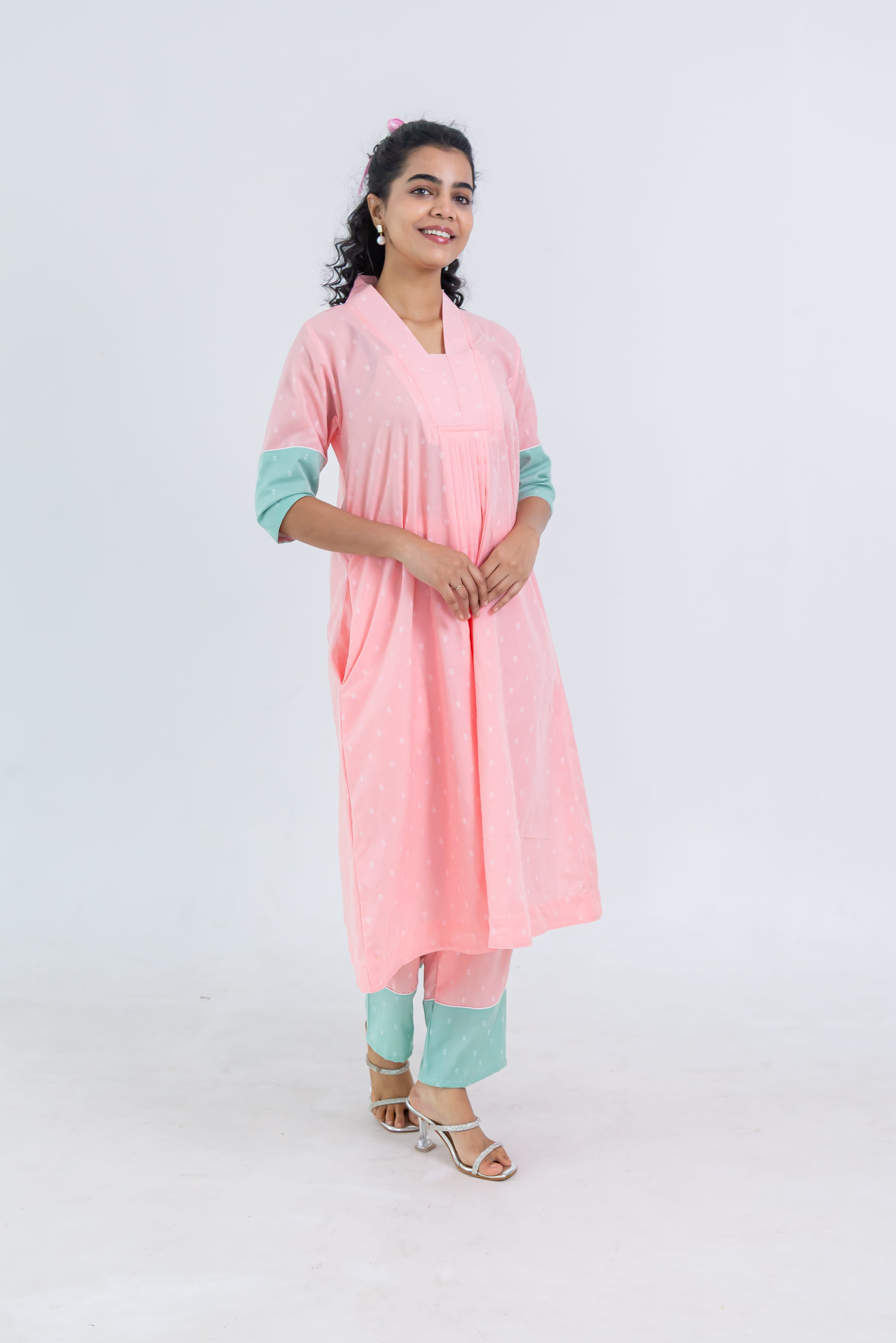 Pink Soft Tussar Kurta Set